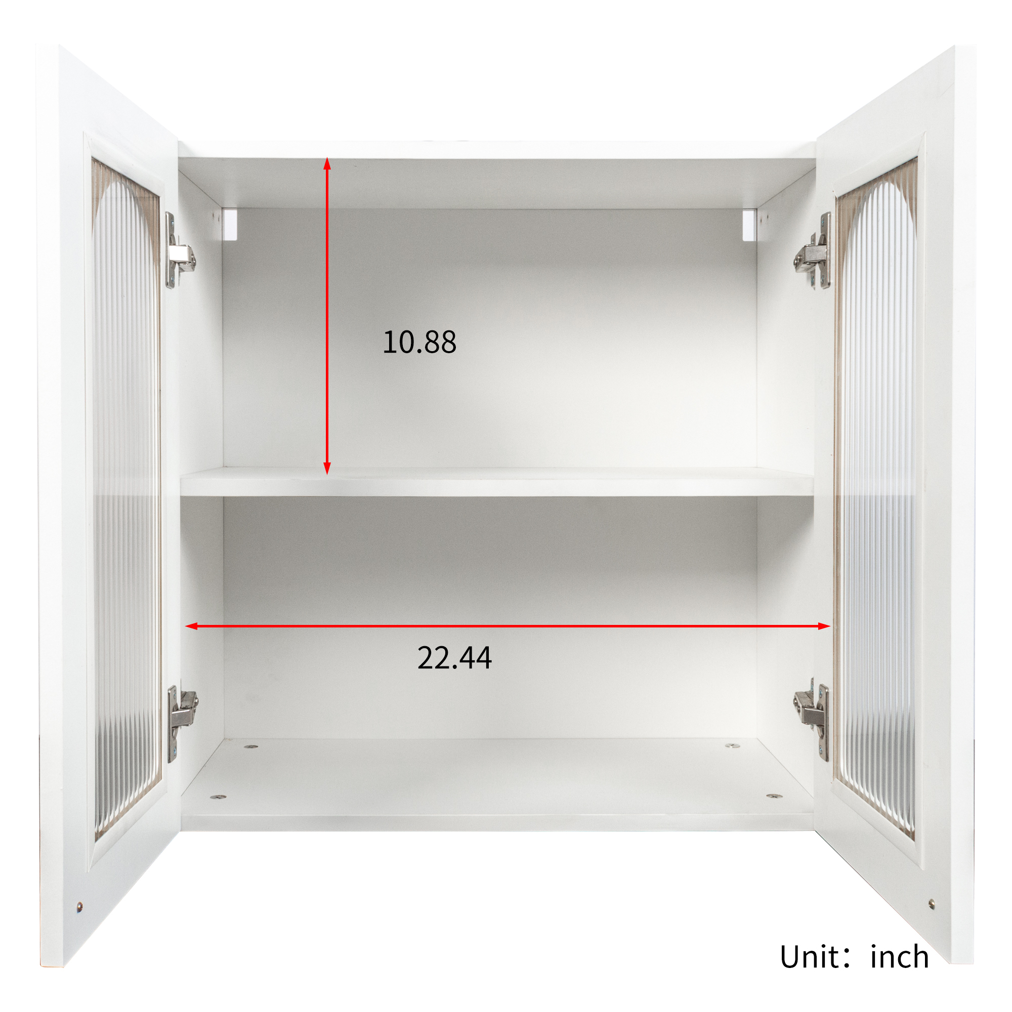 Anmytek Wall Mounted Floating Cabinet Arched Glass Door Display Cabinet Adjustable Shelves for Kitchen Bathroom Living Room Home Storage Furniture