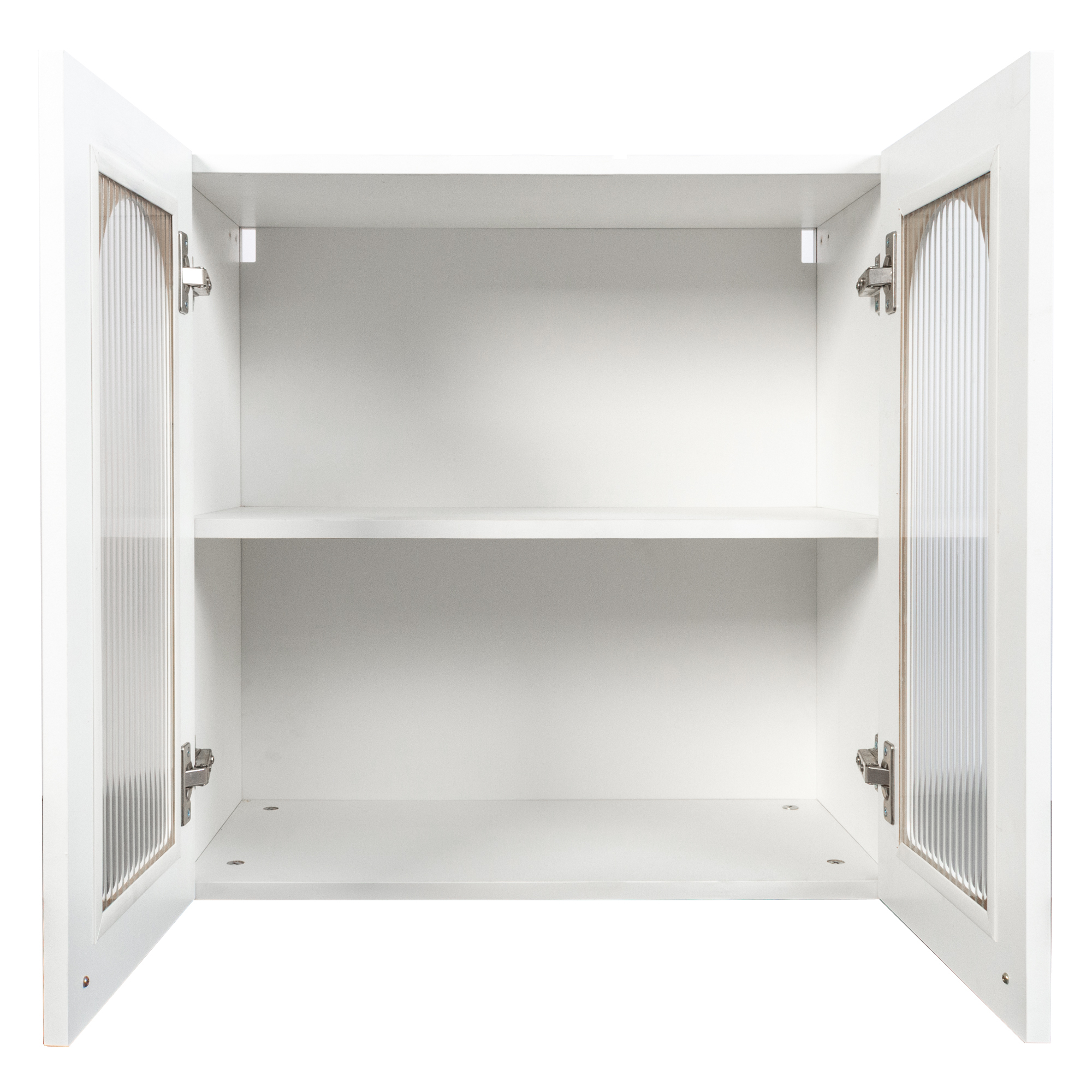 Anmytek Wall Mounted Floating Cabinet Arched Glass Door Display Cabinet Adjustable Shelves for Kitchen Bathroom Living Room Home Storage Furniture