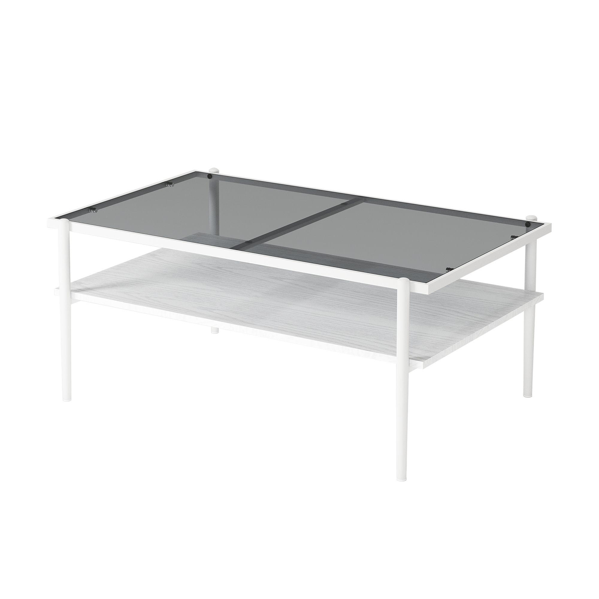 Anmytek Rectangle Coffee Table Gray Tempered Glass Top White Legs Modern Center Table for Living Room Home Furniture