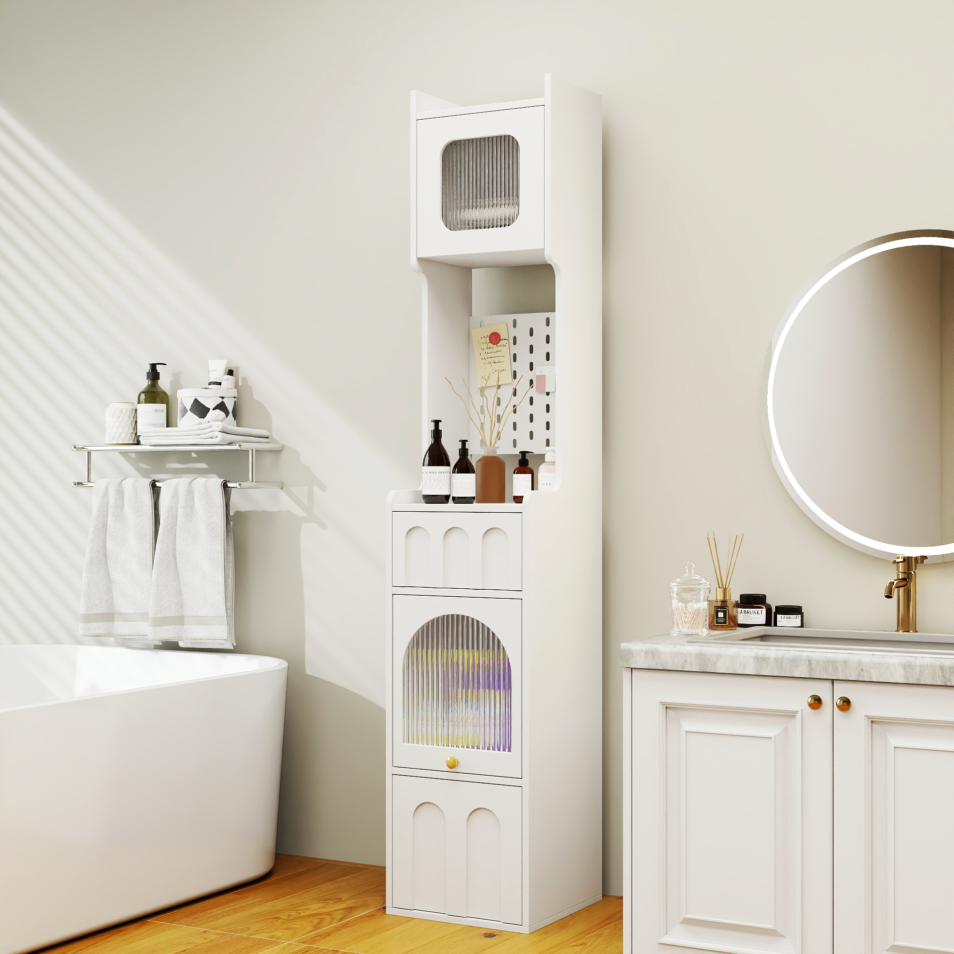 Anmytek 70.87in Tall Bathroom Storage Cabinet 1 Door 2 Drawers Narrow Floor Storage Unit for Bathroom Living Room Entryway Kitchen