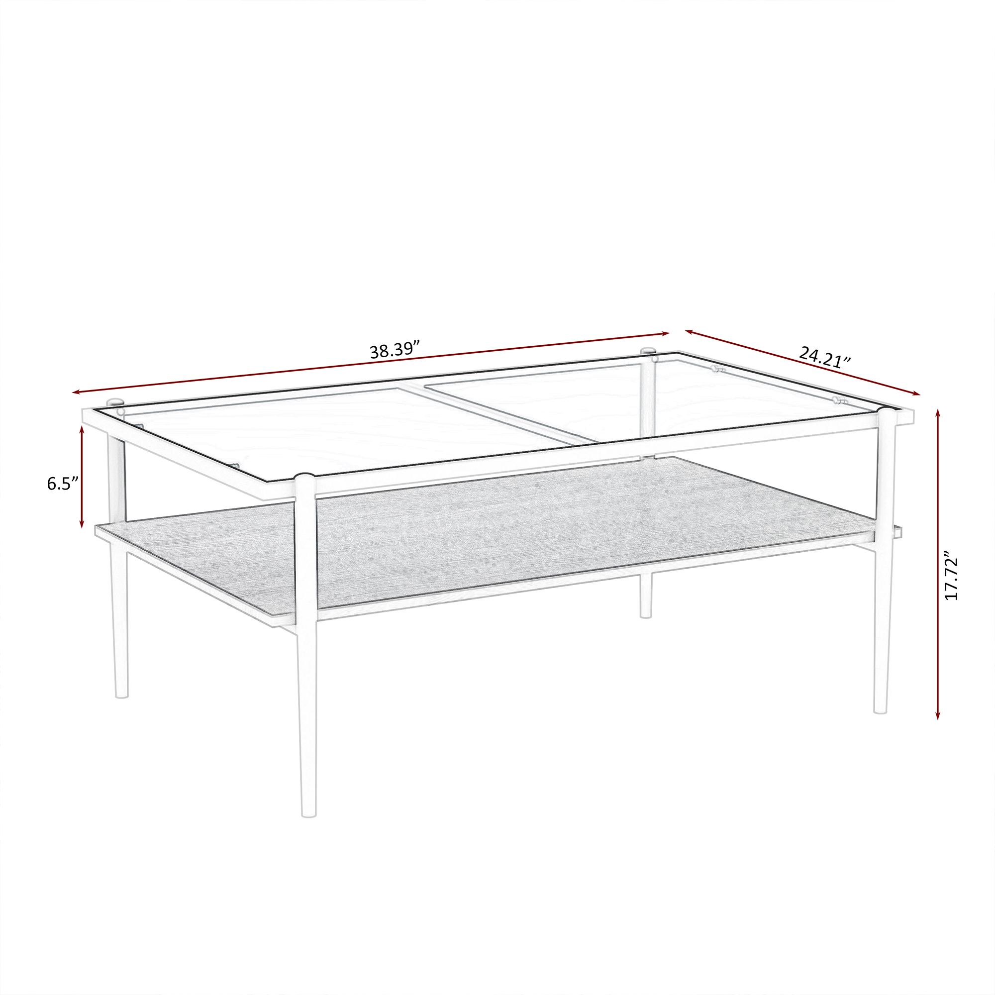 Anmytek Rectangle Coffee Table Gray Tempered Glass Top White Legs Modern Center Table for Living Room Home Furniture