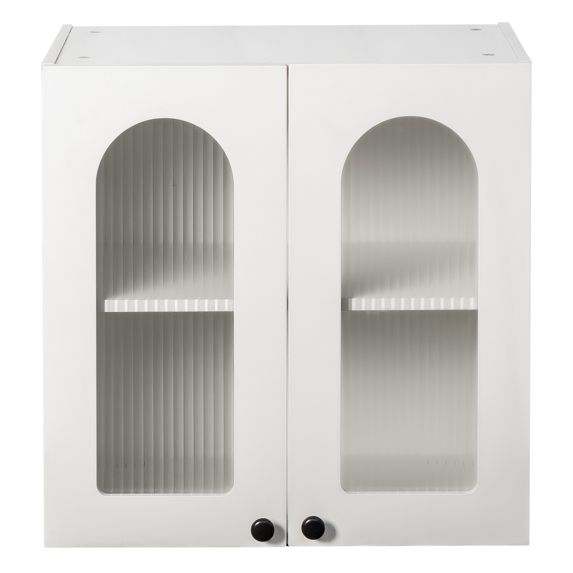 Anmytek Wall Mounted Floating Cabinet Arched Glass Door Display Cabinet Adjustable Shelves for Kitchen Bathroom Living Room Home Storage Furniture