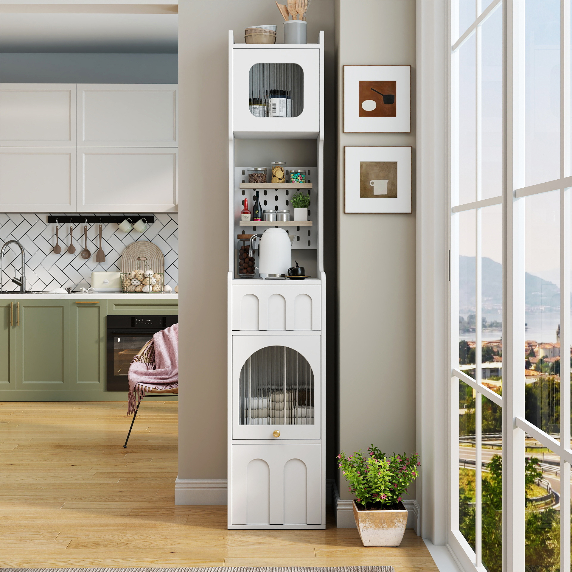 Anmytek 70.87in Tall Bathroom Storage Cabinet 1 Door 2 Drawers Narrow Floor Storage Unit for Bathroom Living Room Entryway Kitchen