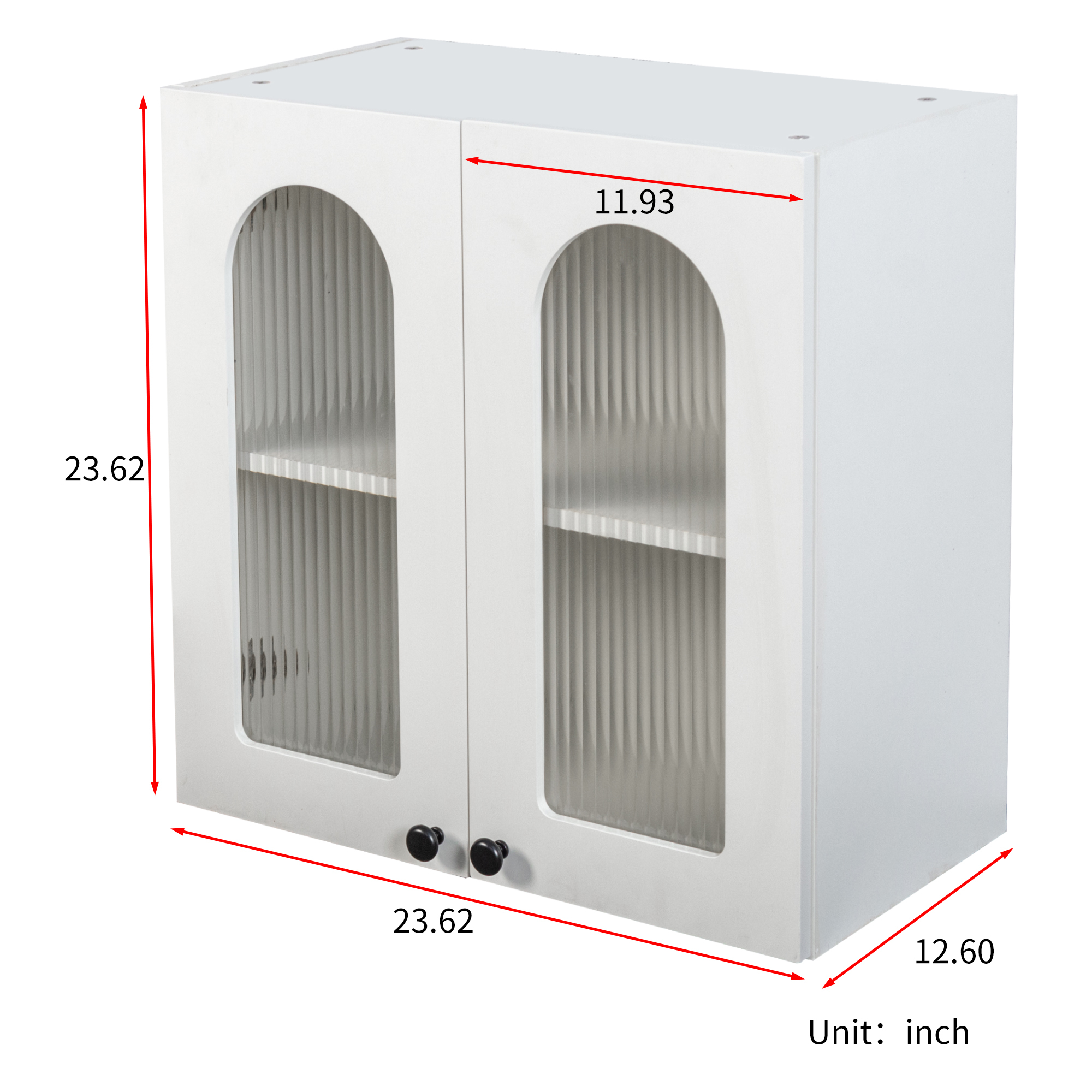 Anmytek Wall Mounted Floating Cabinet Arched Glass Door Display Cabinet Adjustable Shelves for Kitchen Bathroom Living Room Home Storage Furniture