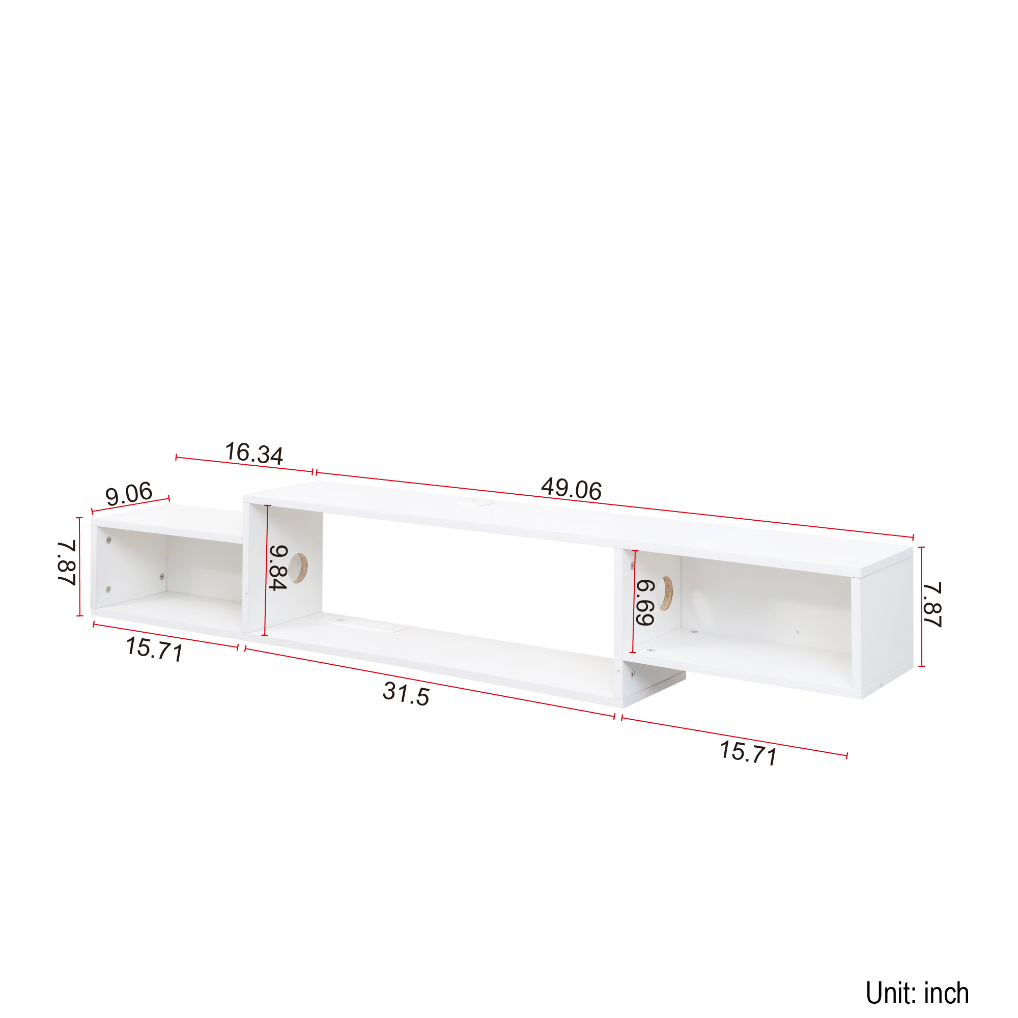 Anmytek 65.35in Wall Mounted Floating TV Stand 20 Color LED Lights Charging Station for Media Storage Entertainment Center