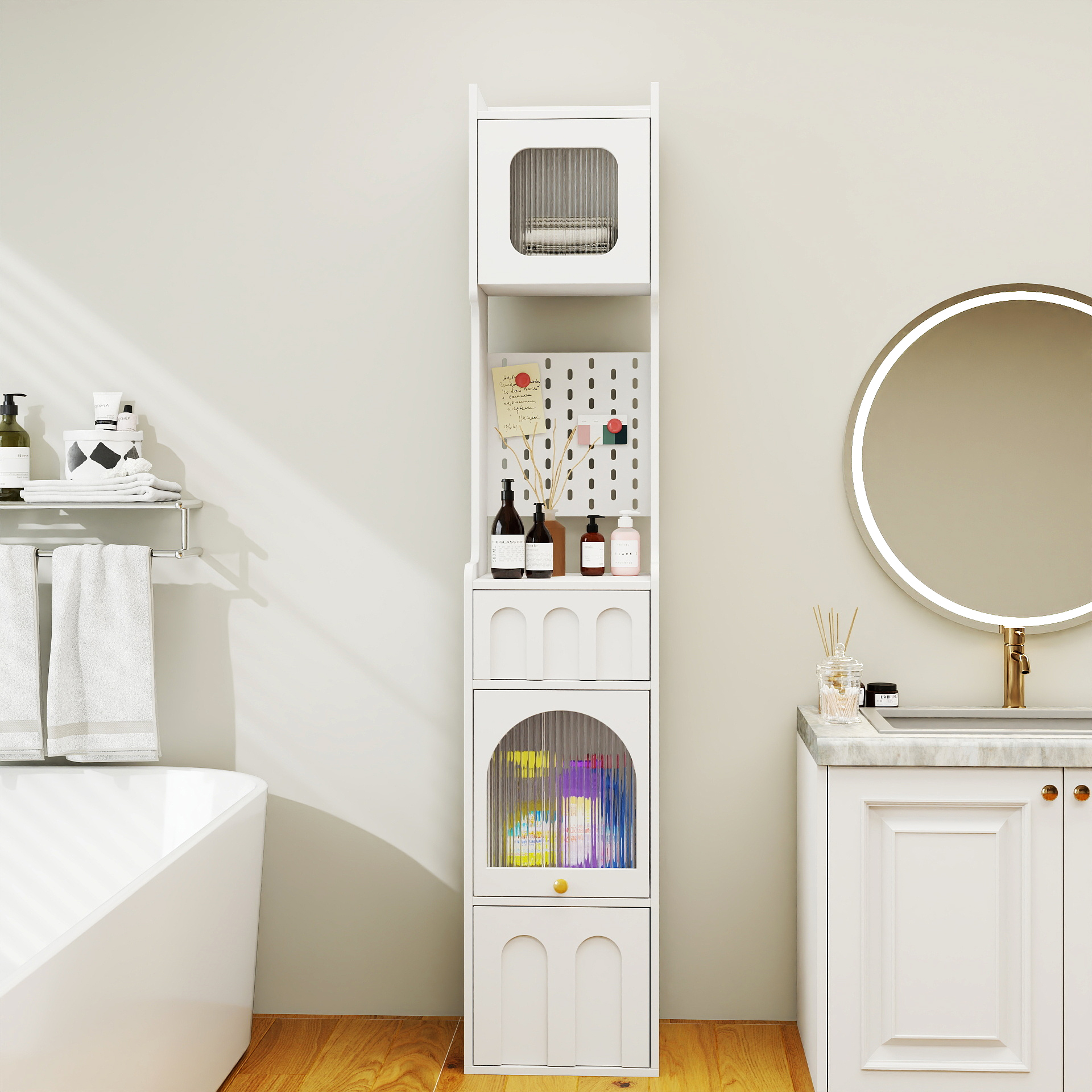 Anmytek 70.87in Tall Bathroom Storage Cabinet 1 Door 2 Drawers Narrow Floor Storage Unit for Bathroom Living Room Entryway Kitchen
