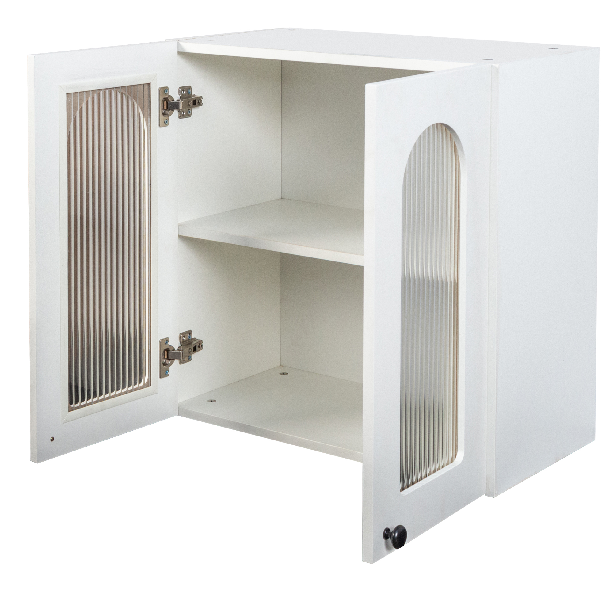 Anmytek Wall Mounted Floating Cabinet Arched Glass Door Display Cabinet Adjustable Shelves for Kitchen Bathroom Living Room Home Storage Furniture