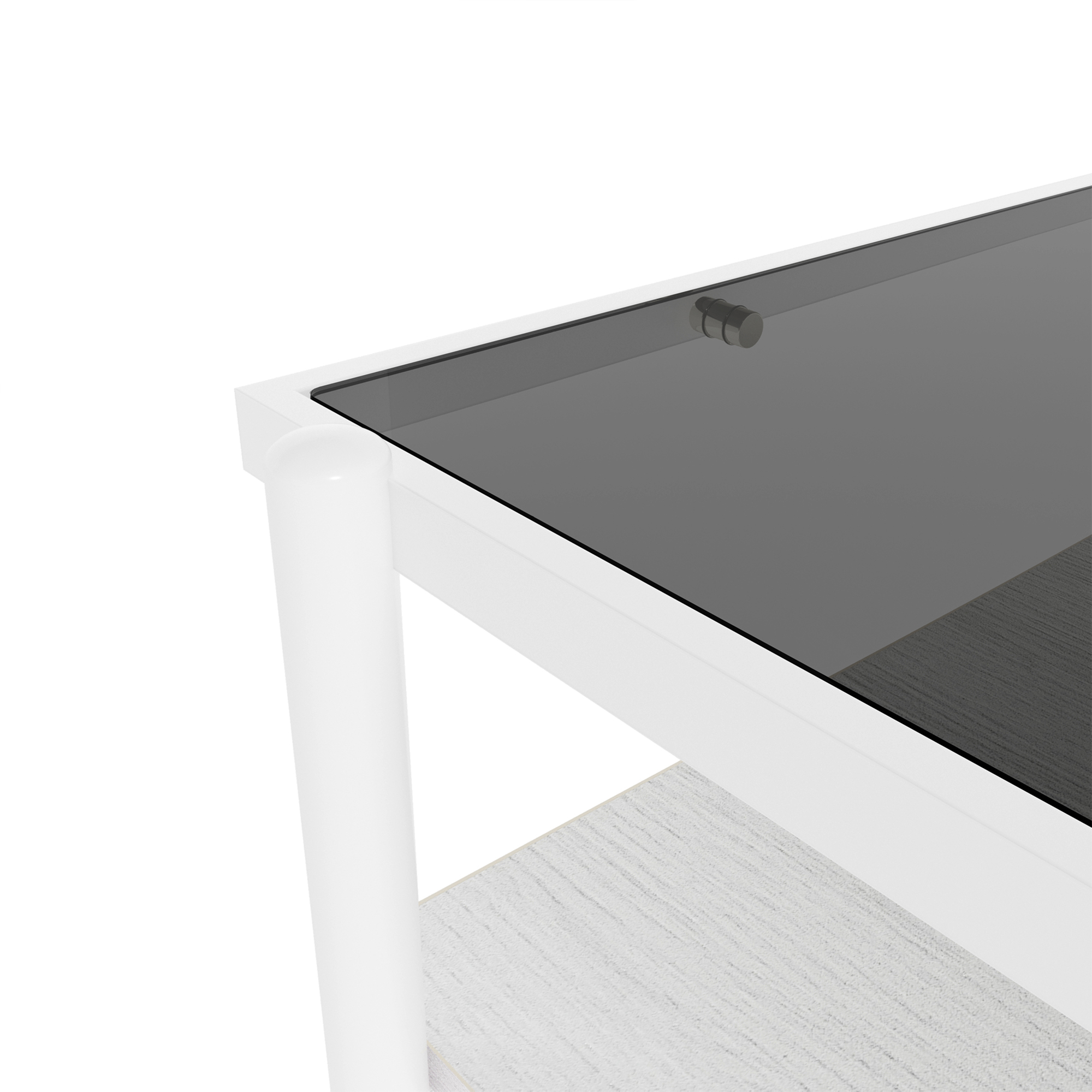 Anmytek Rectangle Coffee Table Gray Tempered Glass Top White Legs Modern Center Table for Living Room Home Furniture