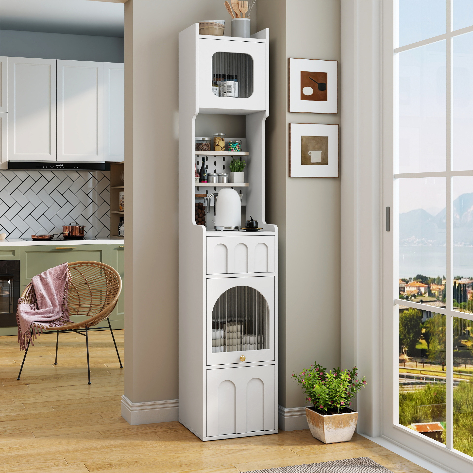 Anmytek 70.87in Tall Bathroom Storage Cabinet 1 Door 2 Drawers Narrow Floor Storage Unit for Bathroom Living Room Entryway Kitchen