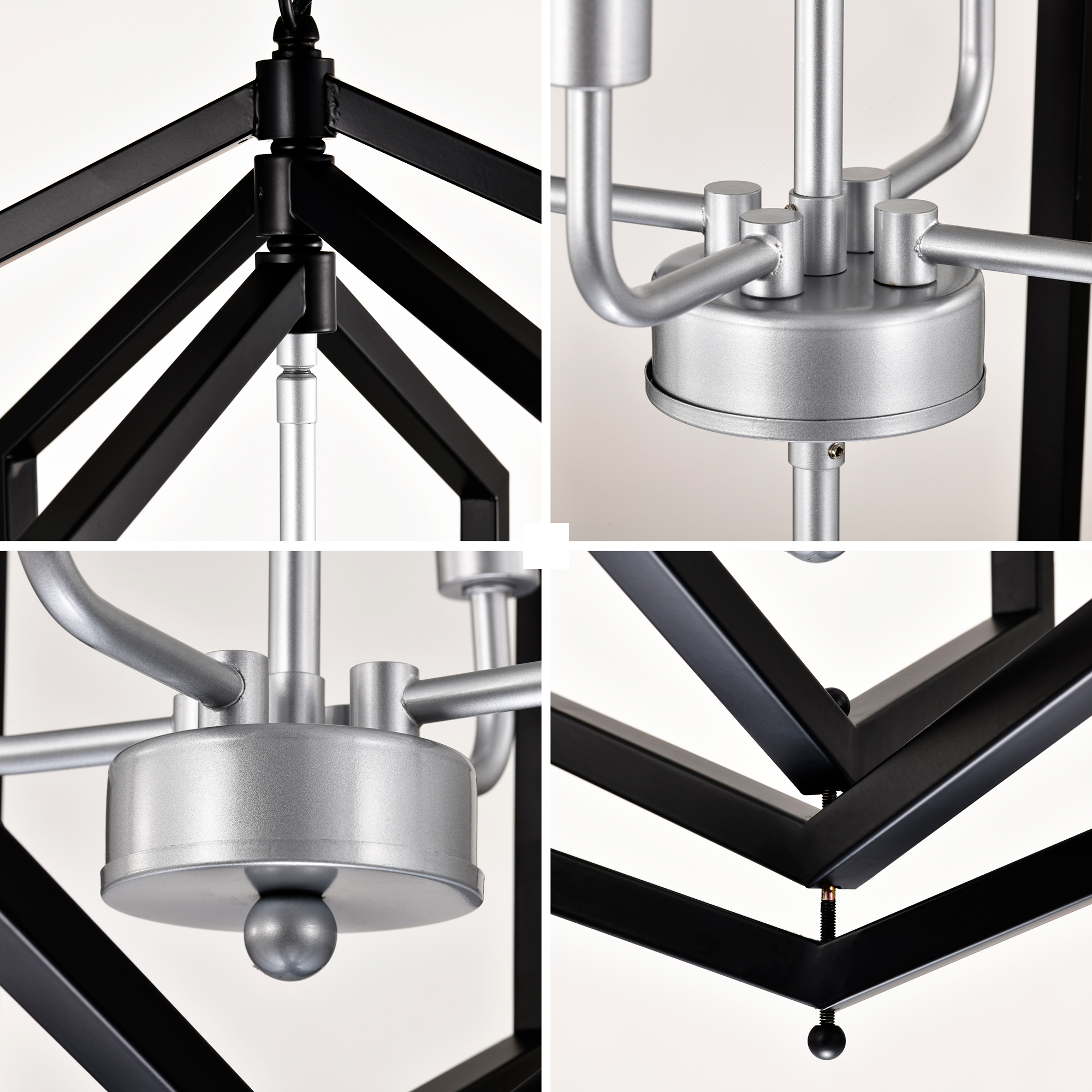 Anmytek 12 Light Farmhouse Cage Chandelier Matte Black Silver Vintage Rustic Adjustable Height Ceiling Light Fixture for Dining Room Hallway Foyer Entryway E12 Bulbs Not Included