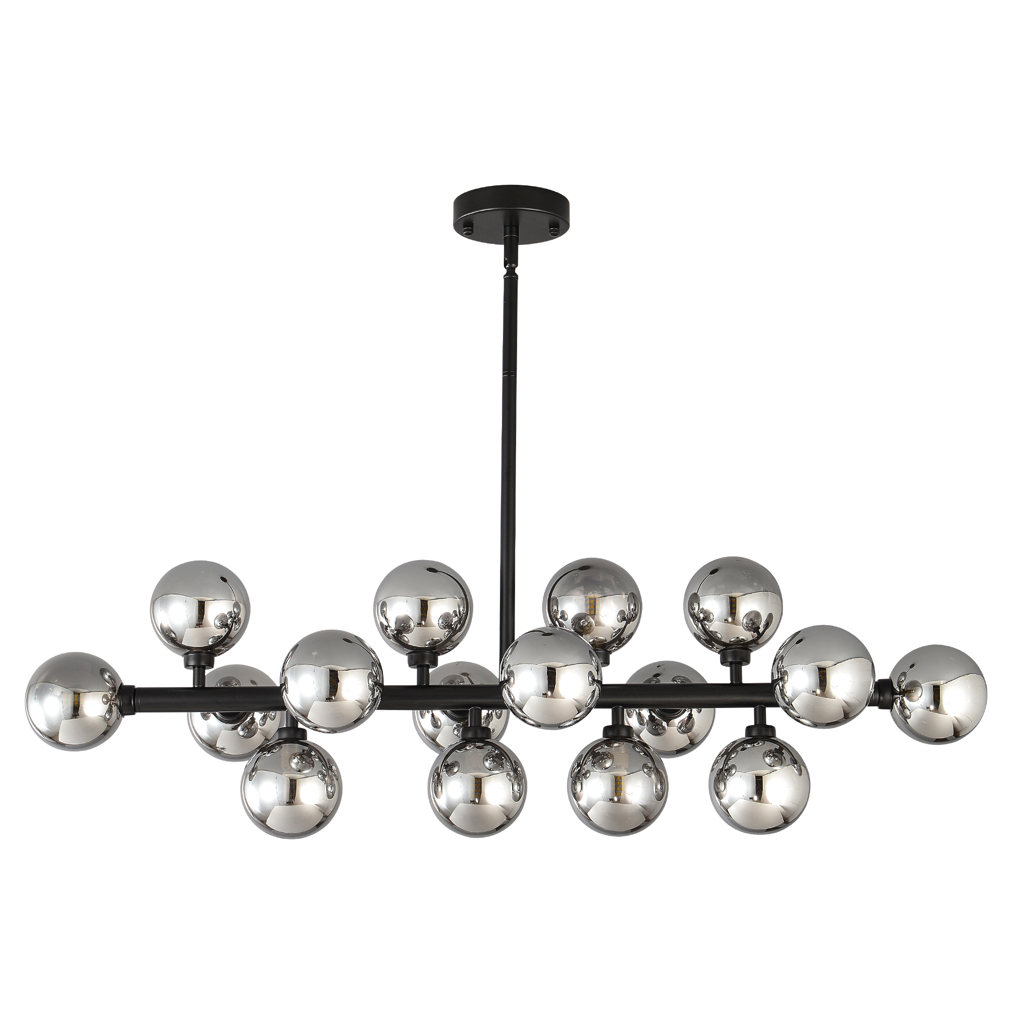 Anmytek 16 Light Modern Farmhouse Pendant Light Matte Black Smoke Grey Glass Shade Ceiling Hanging Fixture for Dining Room Kitchen Island Bulbs Not Included