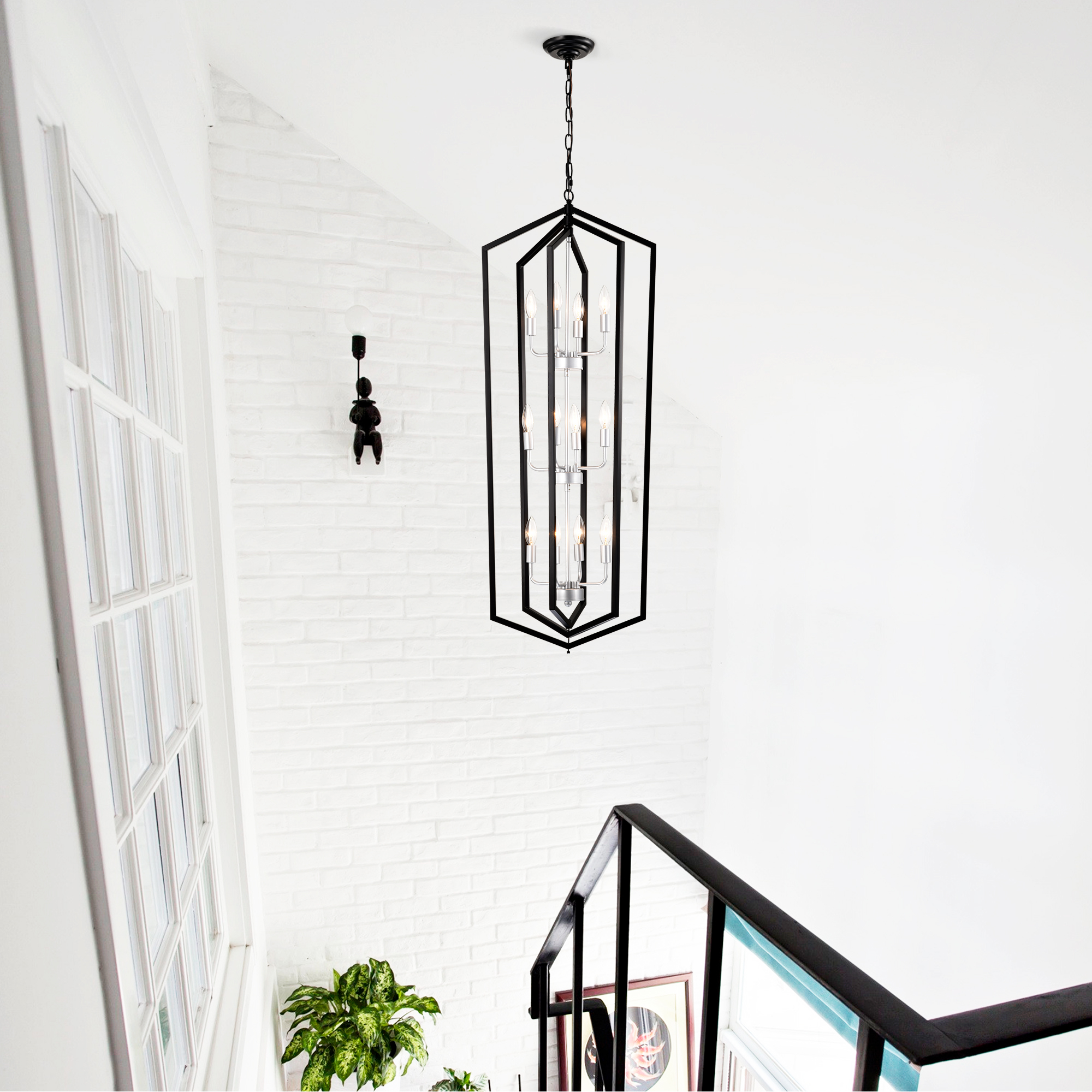 Anmytek 12 Light Farmhouse Cage Chandelier Matte Black Silver Vintage Rustic Adjustable Height Ceiling Light Fixture for Dining Room Hallway Foyer Entryway E12 Bulbs Not Included