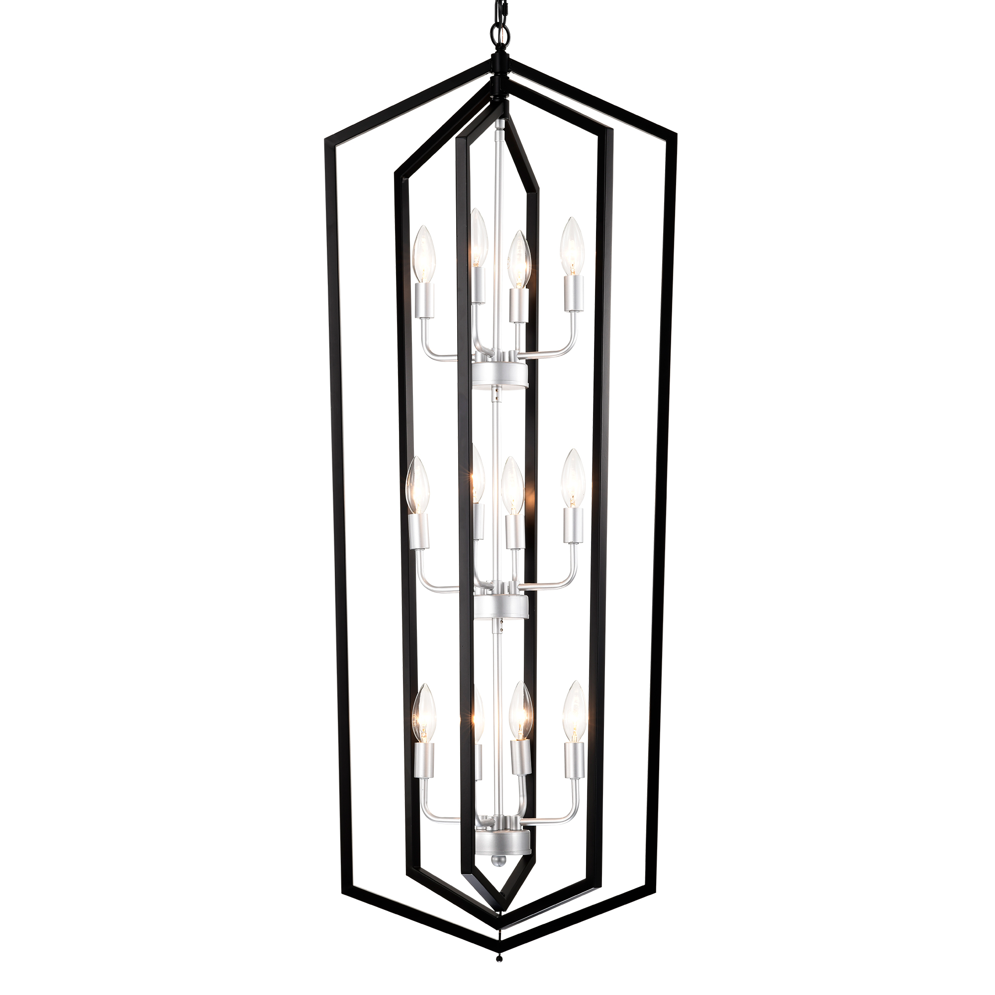 Anmytek 12 Light Farmhouse Cage Chandelier Matte Black Silver Vintage Rustic Adjustable Height Ceiling Light Fixture for Dining Room Hallway Foyer Entryway E12 Bulbs Not Included