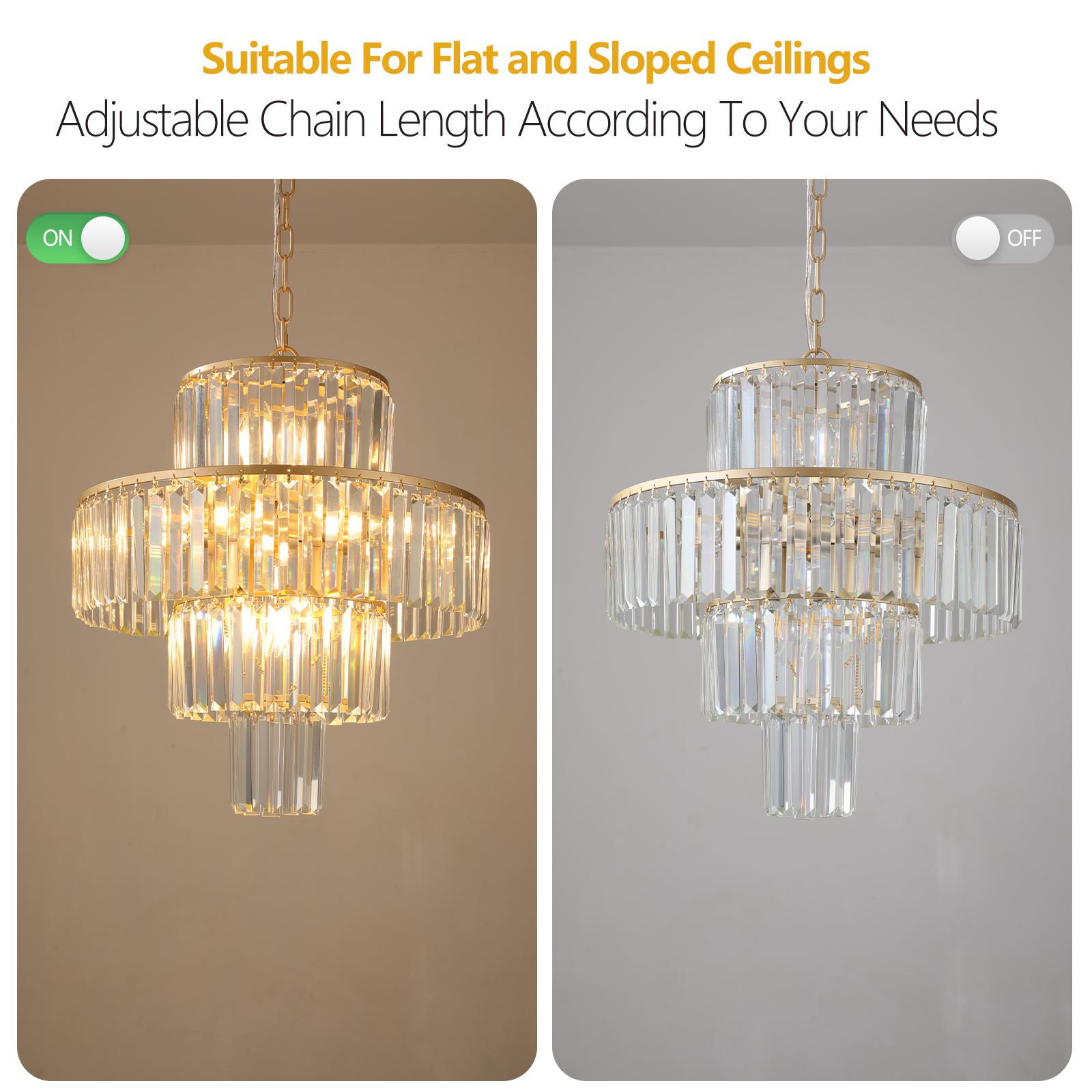 Anmytek 20 Inch 4 Tier Luxury Crystal Chandelier 12 Light Gold Frame Pendant Ceiling Light Fixture for Living Room Dining Room Bedroom Bulbs Not Included