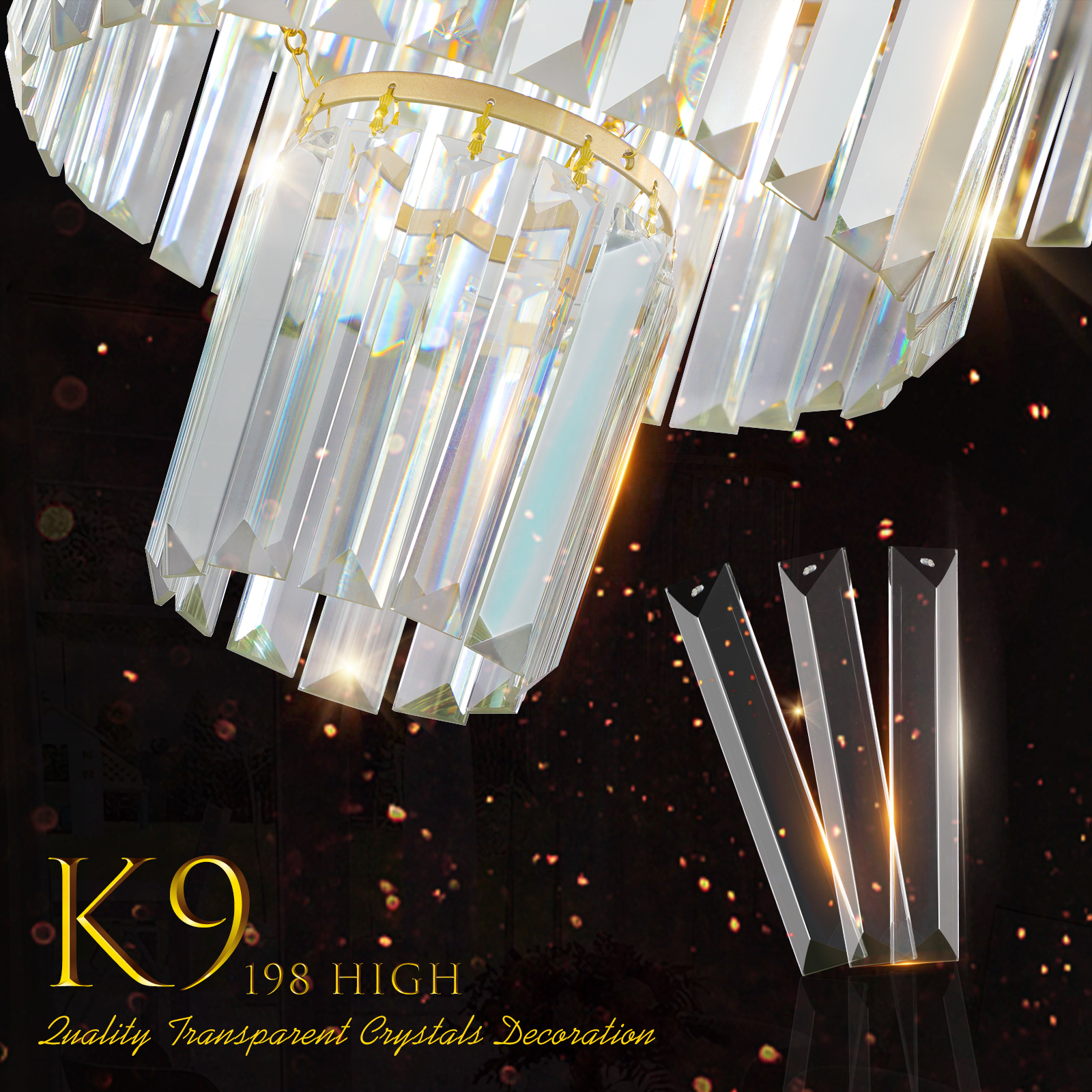 Anmytek 20 Inch 4 Tier Luxury Crystal Chandelier 12 Light Gold Frame Pendant Ceiling Light Fixture for Living Room Dining Room Bedroom Bulbs Not Included