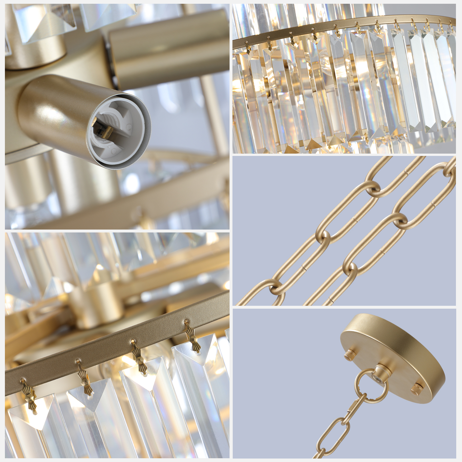 Anmytek 20 Inch 4 Tier Luxury Crystal Chandelier 12 Light Gold Frame Pendant Ceiling Light Fixture for Living Room Dining Room Bedroom Bulbs Not Included