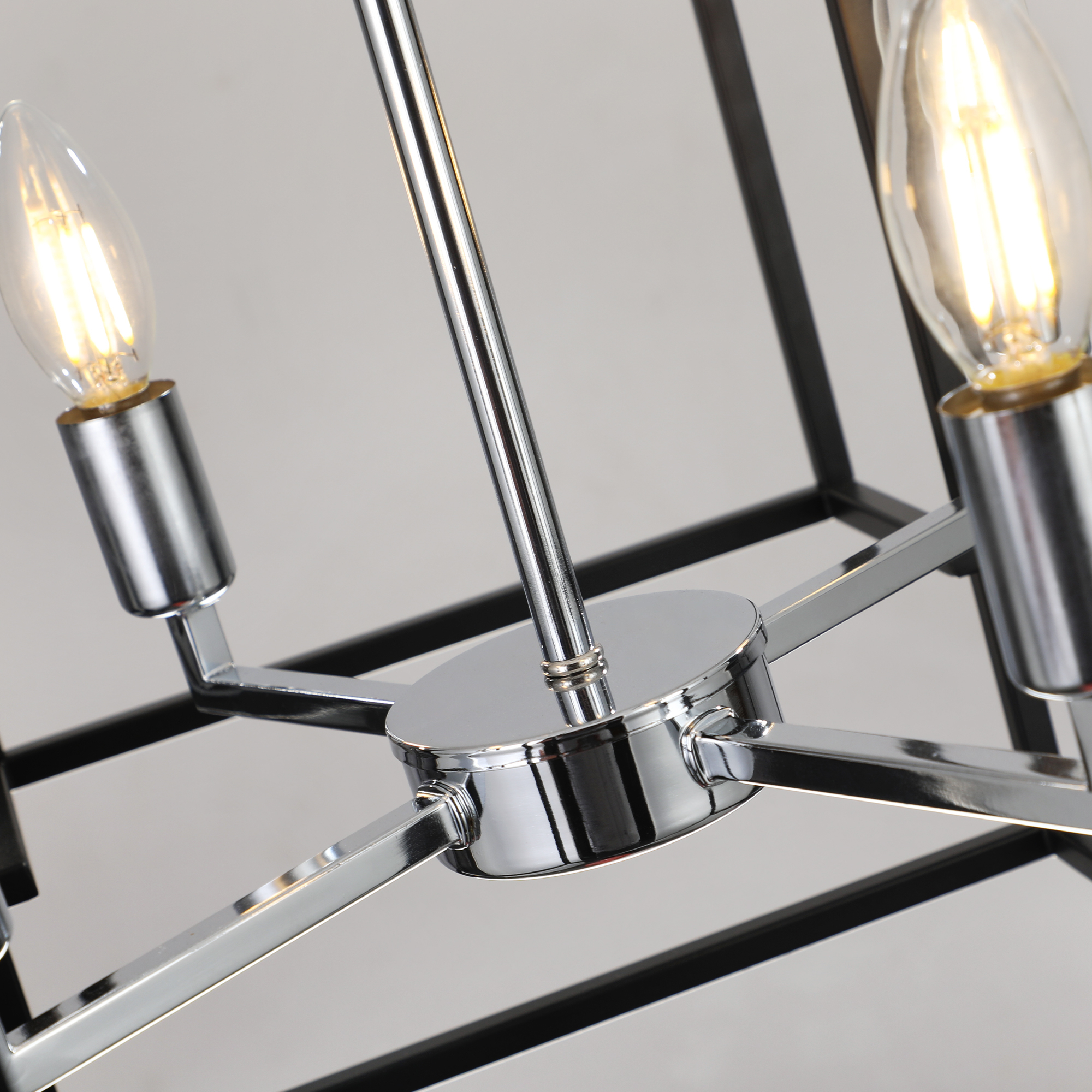Anmytek 8 Light Modern Geometric Pendant Light Matte Black Chrome Foyer Chandelier Adjustable Height for Kitchen Island Dining Room Farmhouse Living Room High Ceilings