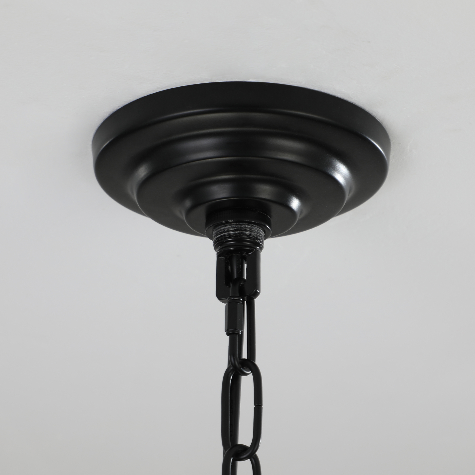Anmytek 8 Light Modern Geometric Pendant Light Matte Black Chrome Foyer Chandelier Adjustable Height for Kitchen Island Dining Room Farmhouse Living Room High Ceilings