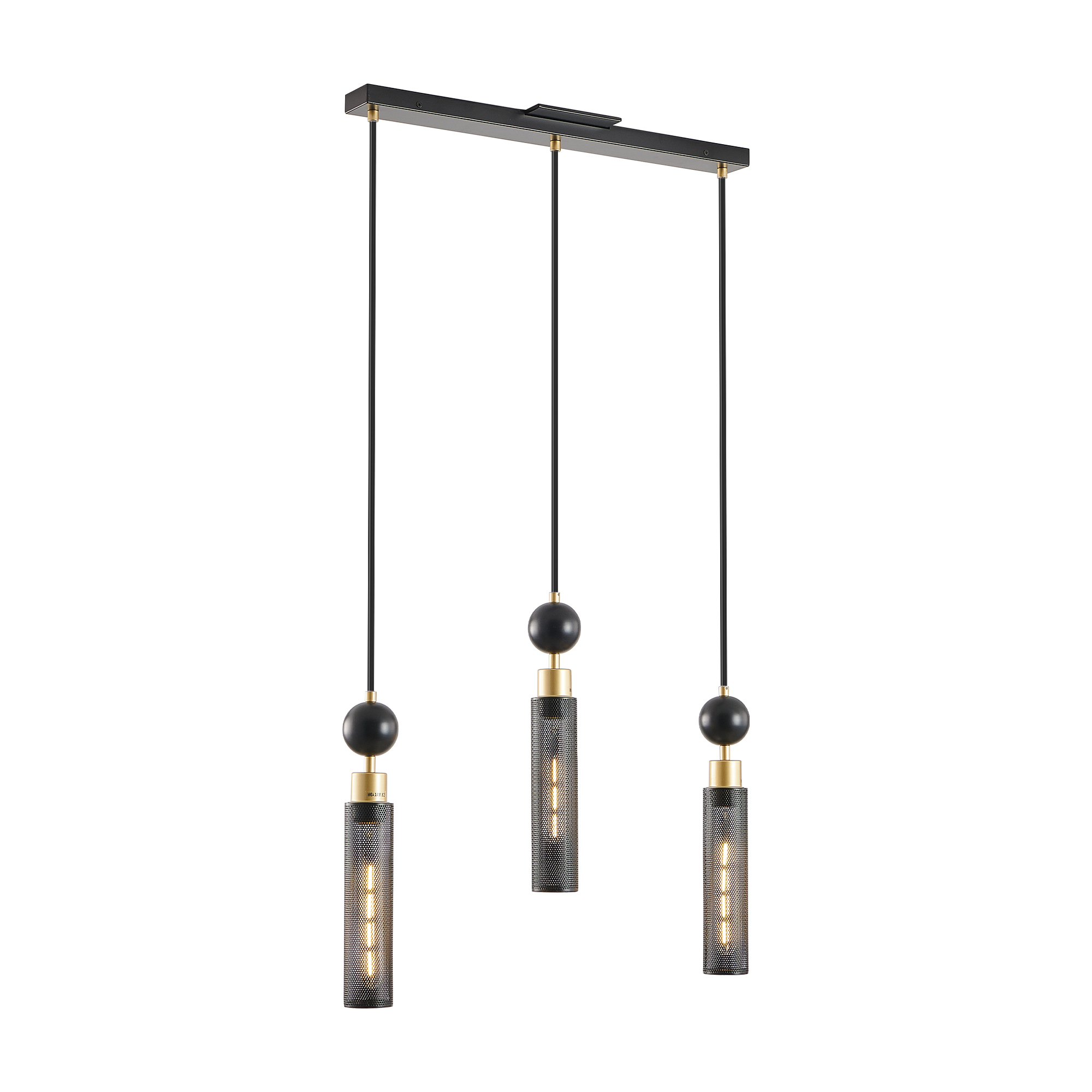 Anmytek 3 Light Modern Black and Gold Pendant Chandelier Adjustable Hanging Light with Cylindrical Mesh Shades E26 Base for Dining Room Kitchen Island Living Room Bulbs Not Included