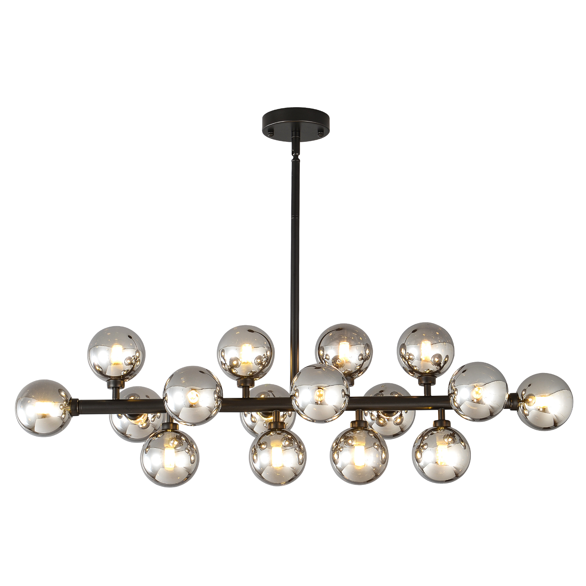 Anmytek 16 Light Modern Farmhouse Pendant Light Matte Black Smoke Grey Glass Shade Ceiling Hanging Fixture for Dining Room Kitchen Island Bulbs Not Included