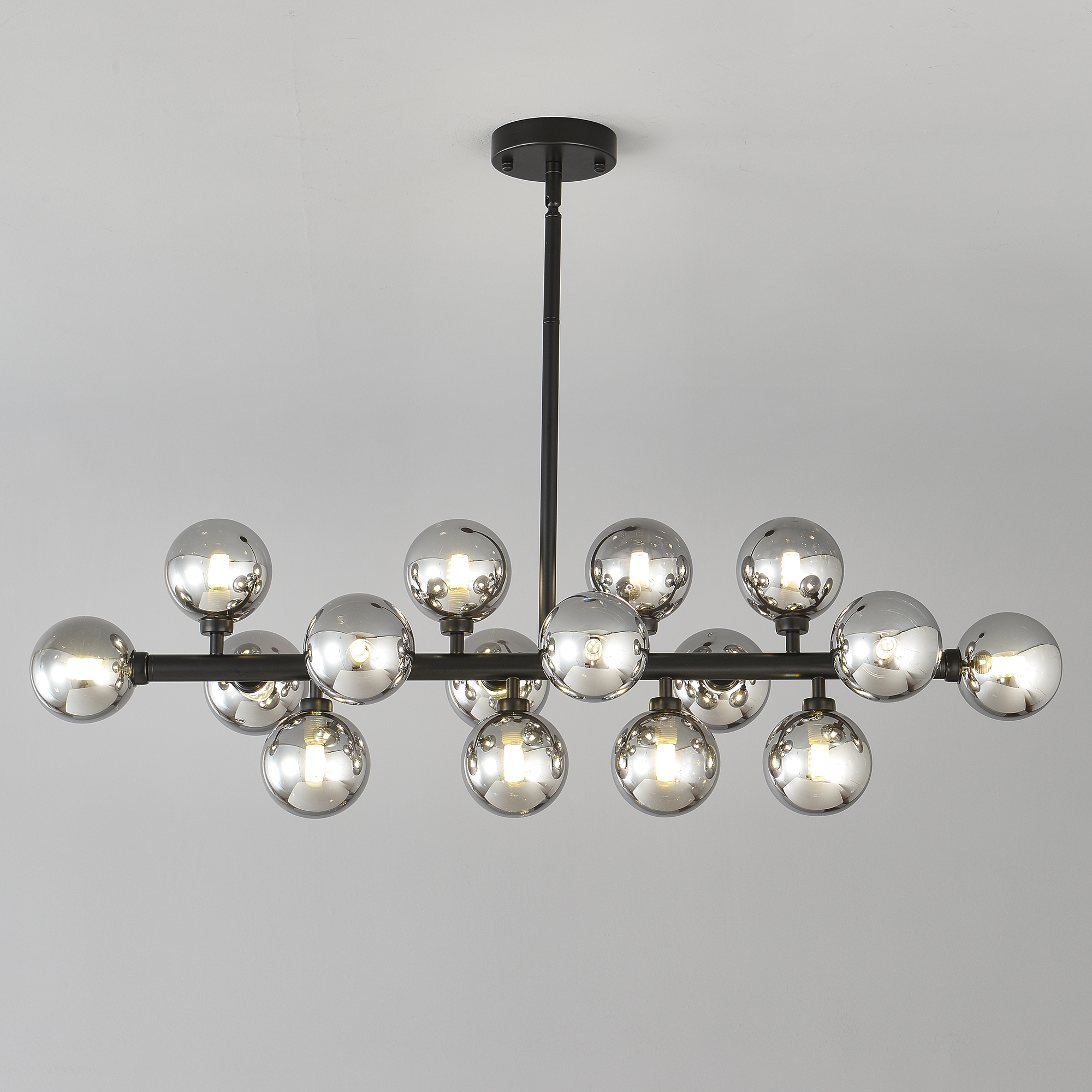Anmytek 16 Light Modern Farmhouse Pendant Light Matte Black Smoke Grey Glass Shade Ceiling Hanging Fixture for Dining Room Kitchen Island Bulbs Not Included