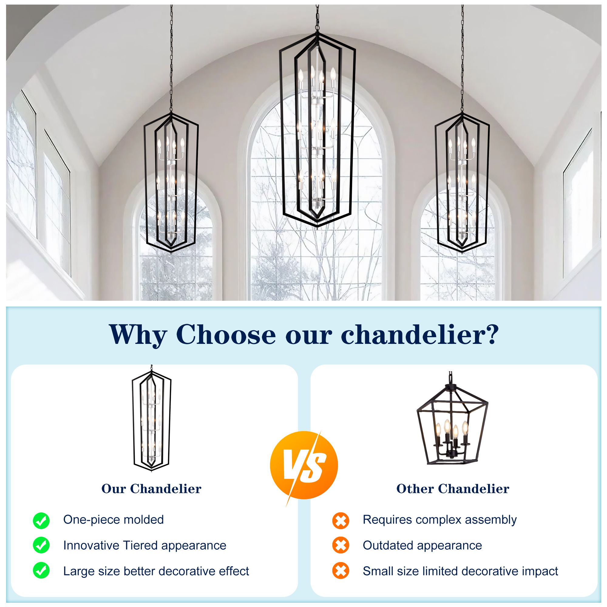 Anmytek 12 Light Farmhouse Cage Chandelier Matte Black Silver Vintage Rustic Adjustable Height Ceiling Light Fixture for Dining Room Hallway Foyer Entryway E12 Bulbs Not Included