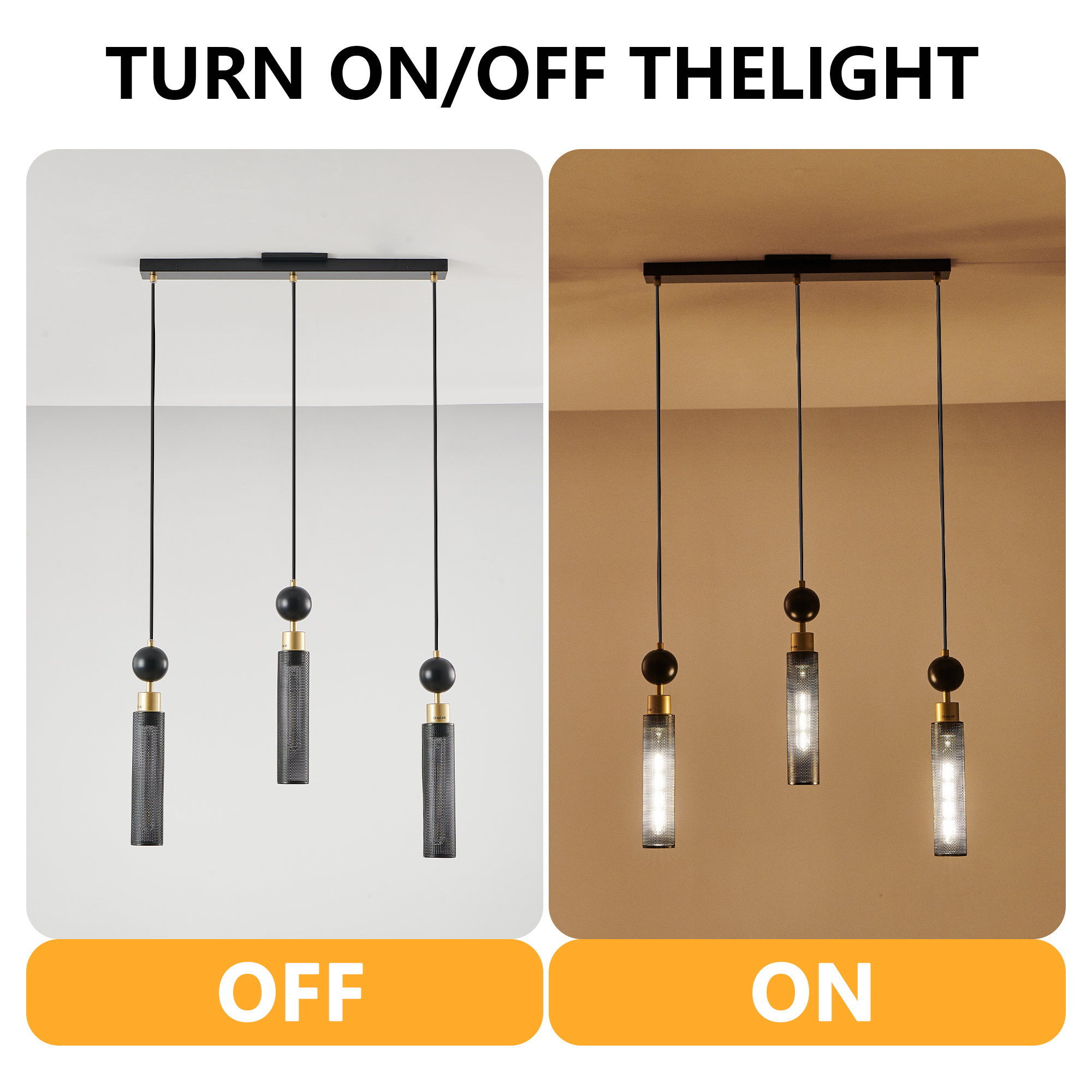 Anmytek 3 Light Modern Black and Gold Pendant Chandelier Adjustable Hanging Light with Cylindrical Mesh Shades E26 Base for Dining Room Kitchen Island Living Room Bulbs Not Included