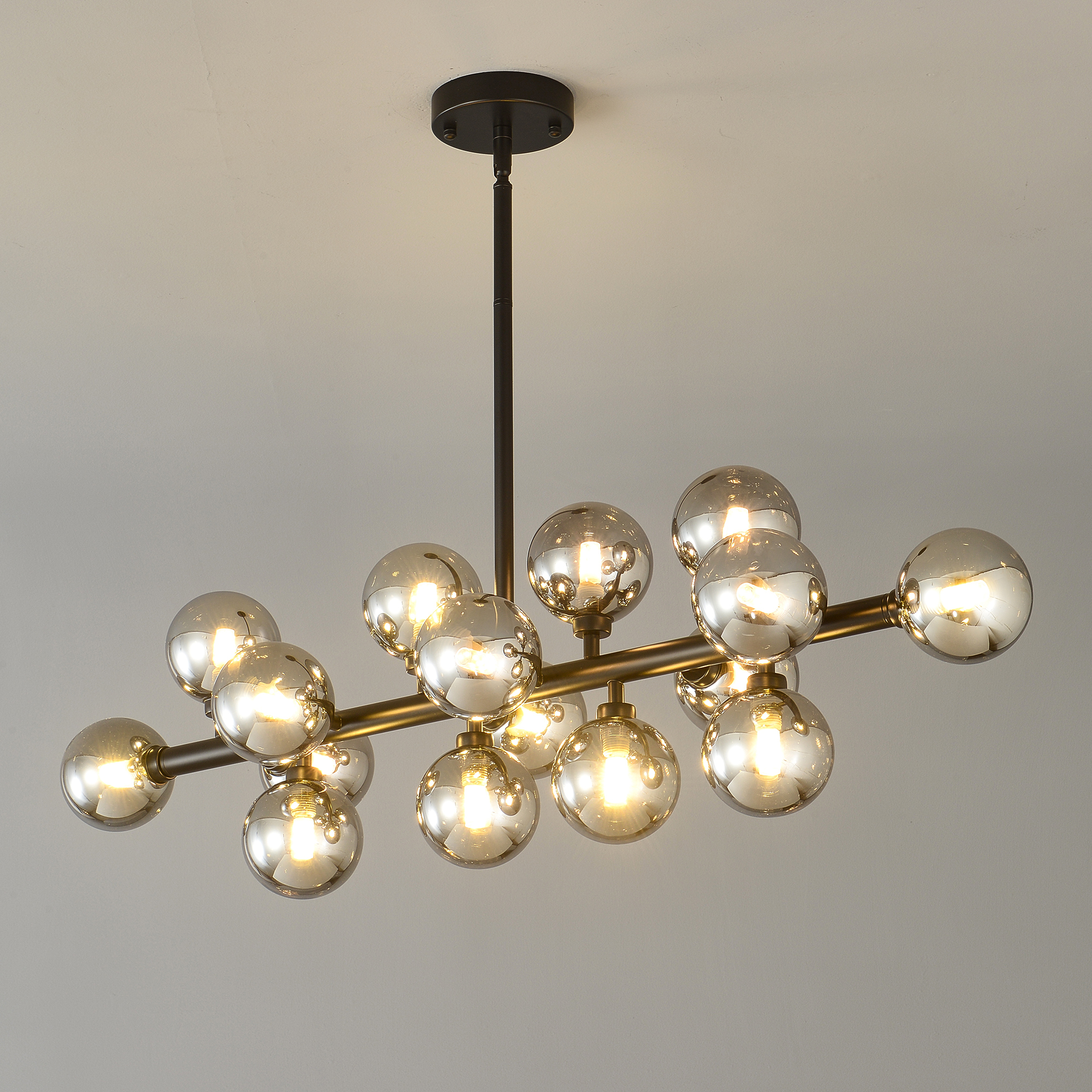 Anmytek 16 Light Modern Farmhouse Pendant Light Matte Black Smoke Grey Glass Shade Ceiling Hanging Fixture for Dining Room Kitchen Island Bulbs Not Included