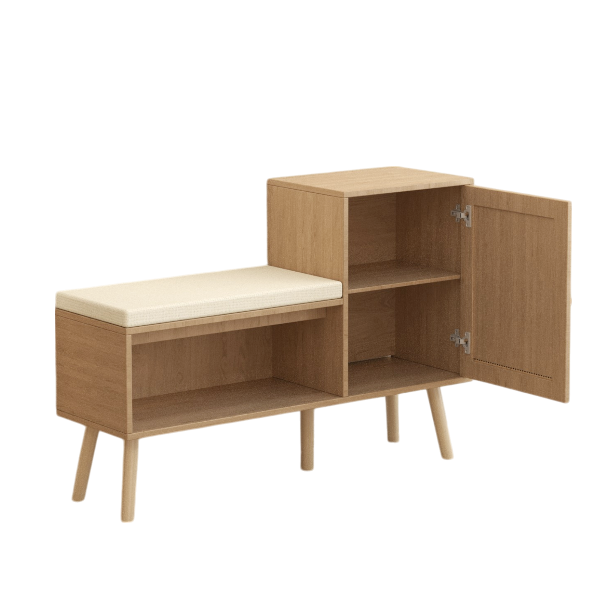 Anmytek 2 in 1 Shoe Storage Bench PP Rattan Shoe Cabinet with 2 Adjustable Shelves Removable Seat Cushion Modern Entryway Bench Shoe Rack Organizer for Hallway Bedroom