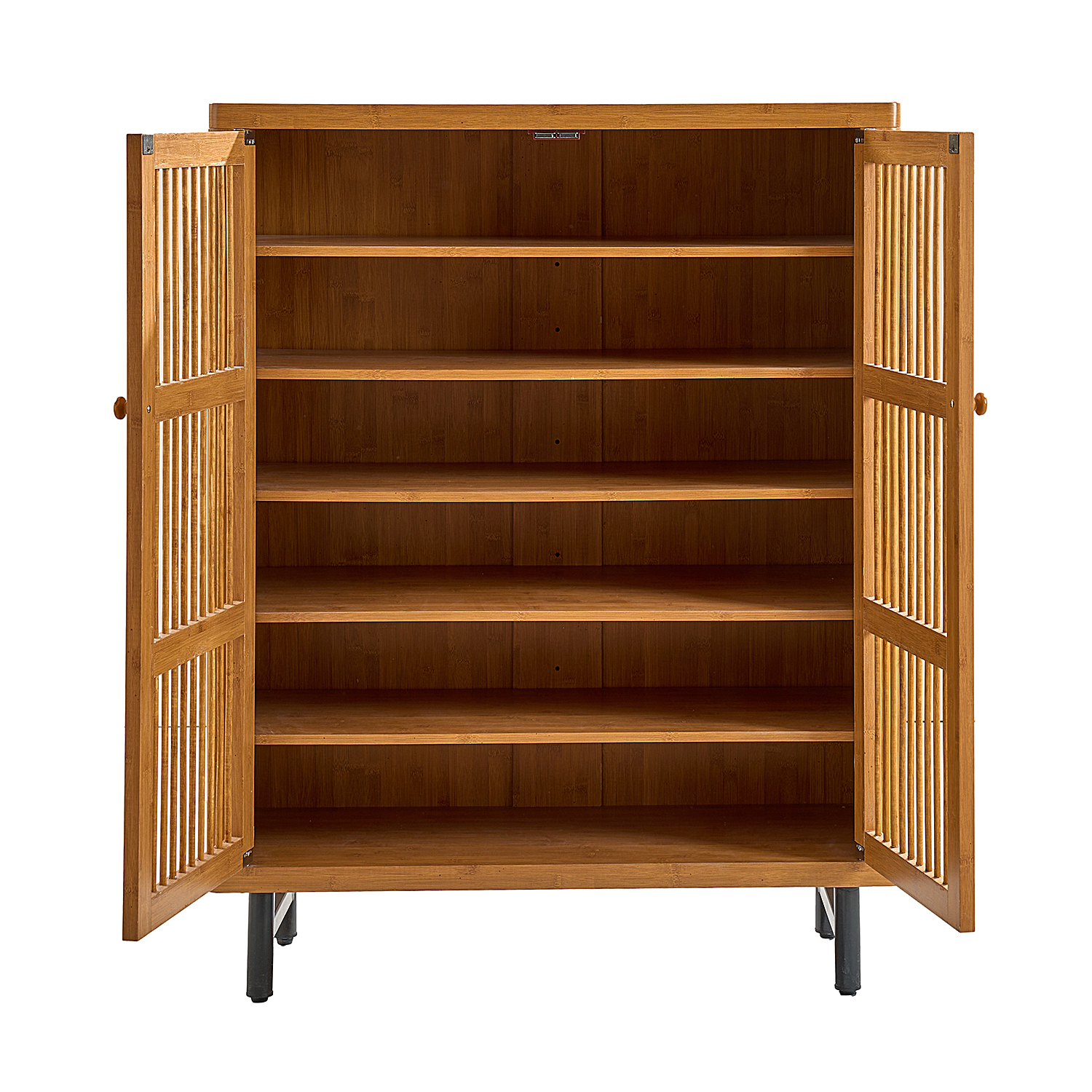 Anmytek 6 Tier Shoe Cabinet with Shutter Doors Modern Wooden Shoe Rack Organizer with Adjustable Shelves for Entryway Hallway Closet Living Room Walnut