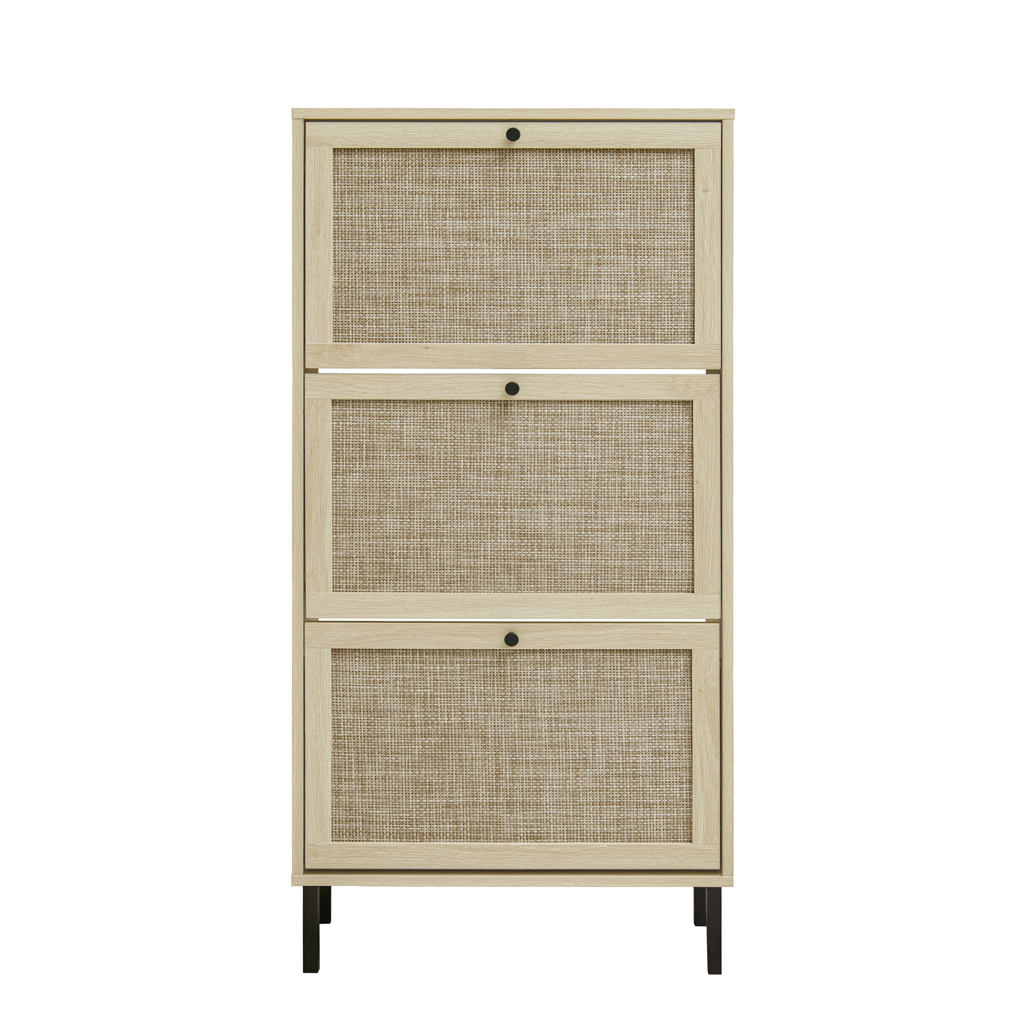 Anmytek Rattan 3 Door Freestanding Shoe Storage Cabinet Modern Shoe Rack Organizer for Entryway