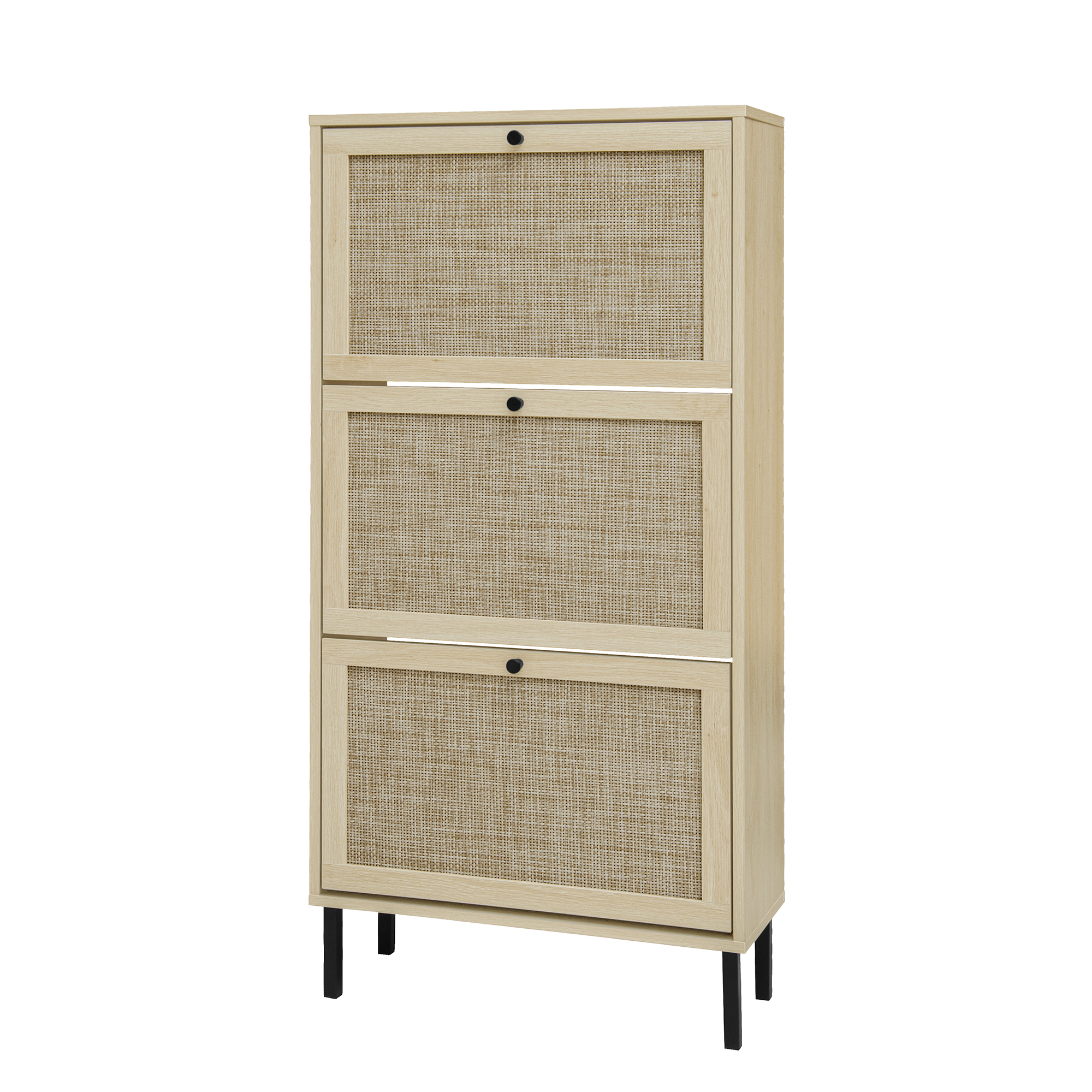 Anmytek Rattan 3 Door Freestanding Shoe Storage Cabinet Modern Shoe Rack Organizer for Entryway