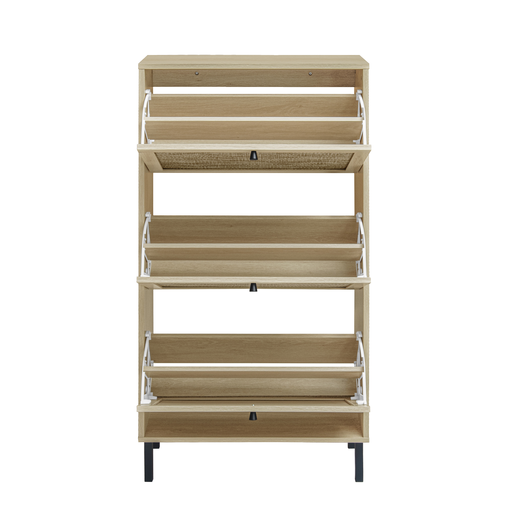 Anmytek Rattan 3 Door Freestanding Shoe Storage Cabinet Modern Shoe Rack Organizer for Entryway