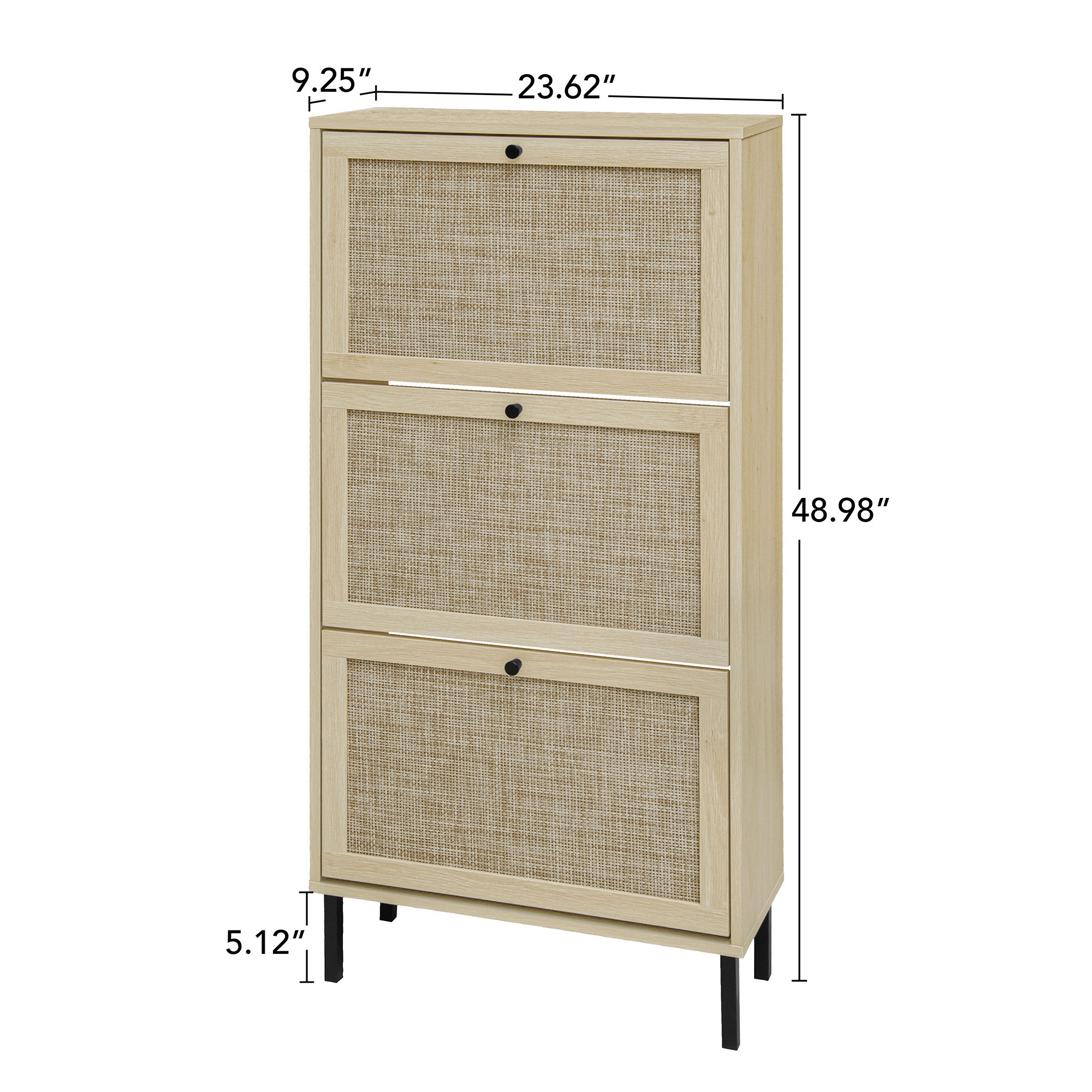 Anmytek Rattan 3 Door Freestanding Shoe Storage Cabinet Modern Shoe Rack Organizer for Entryway