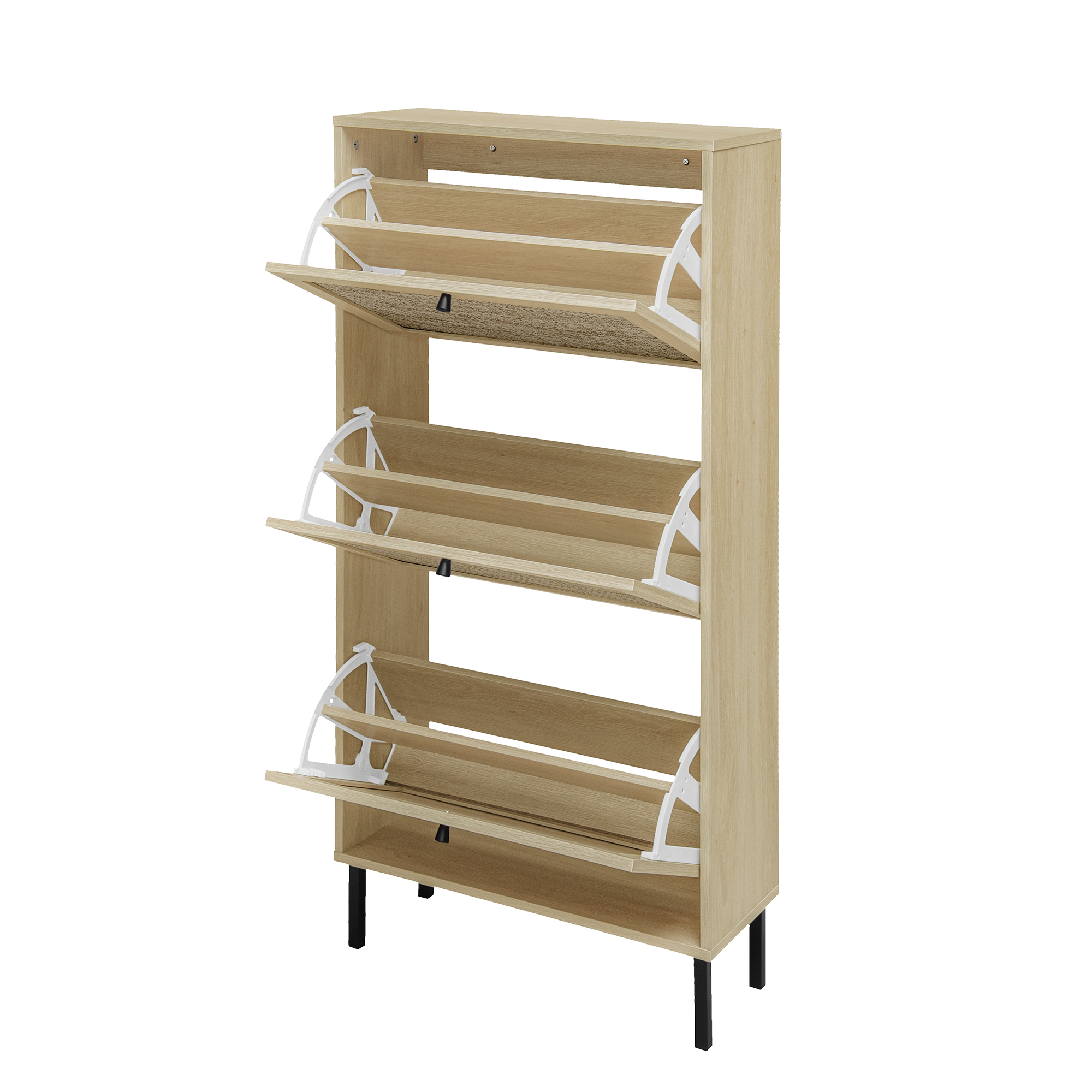 Anmytek Rattan 3 Door Freestanding Shoe Storage Cabinet Modern Shoe Rack Organizer for Entryway