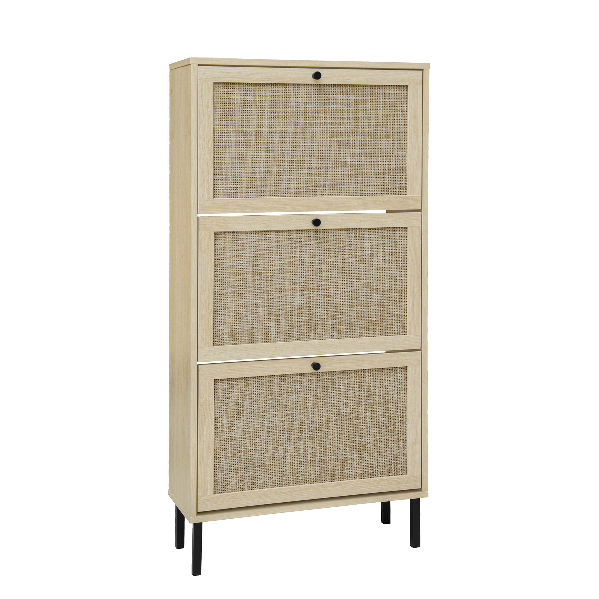 Anmytek Rattan 3 Door Freestanding Shoe Storage Cabinet Modern Shoe Rack Organizer for Entryway