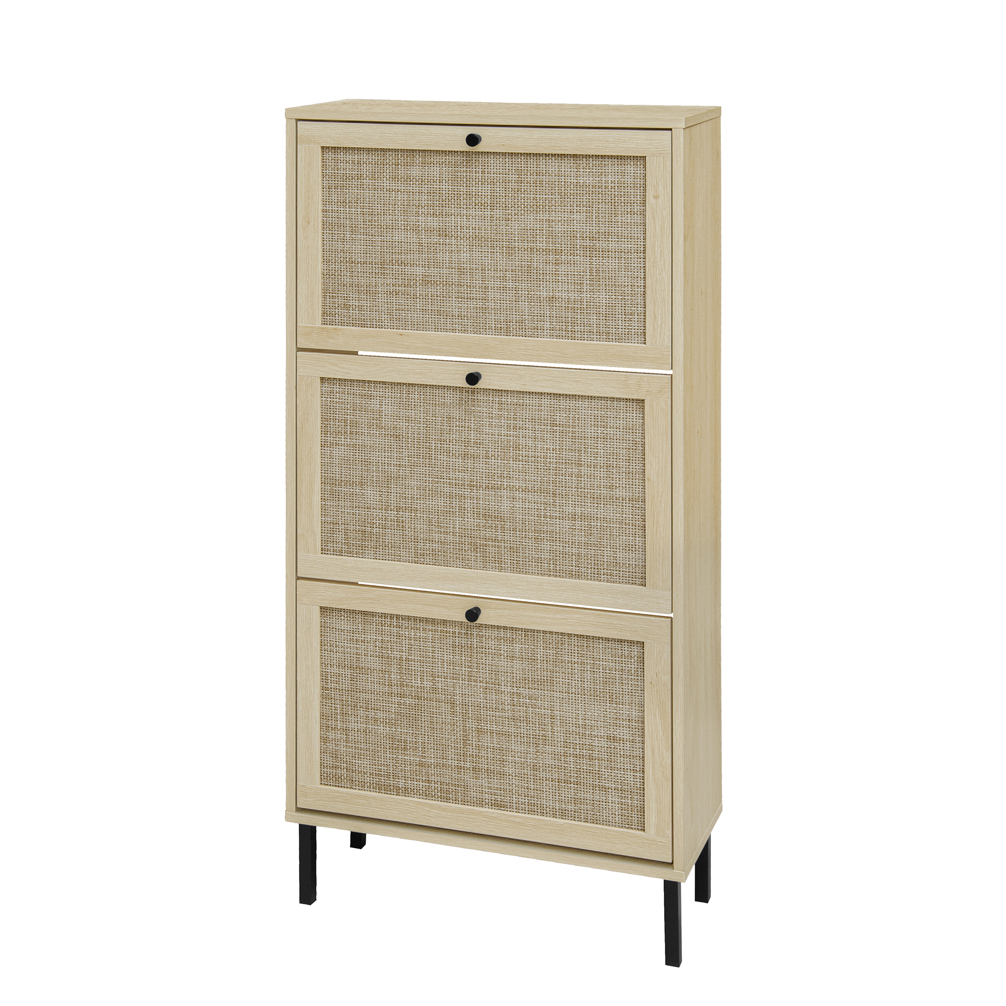 Anmytek Rattan 3 Door Freestanding Shoe Storage Cabinet Modern Shoe Rack Organizer for Entryway