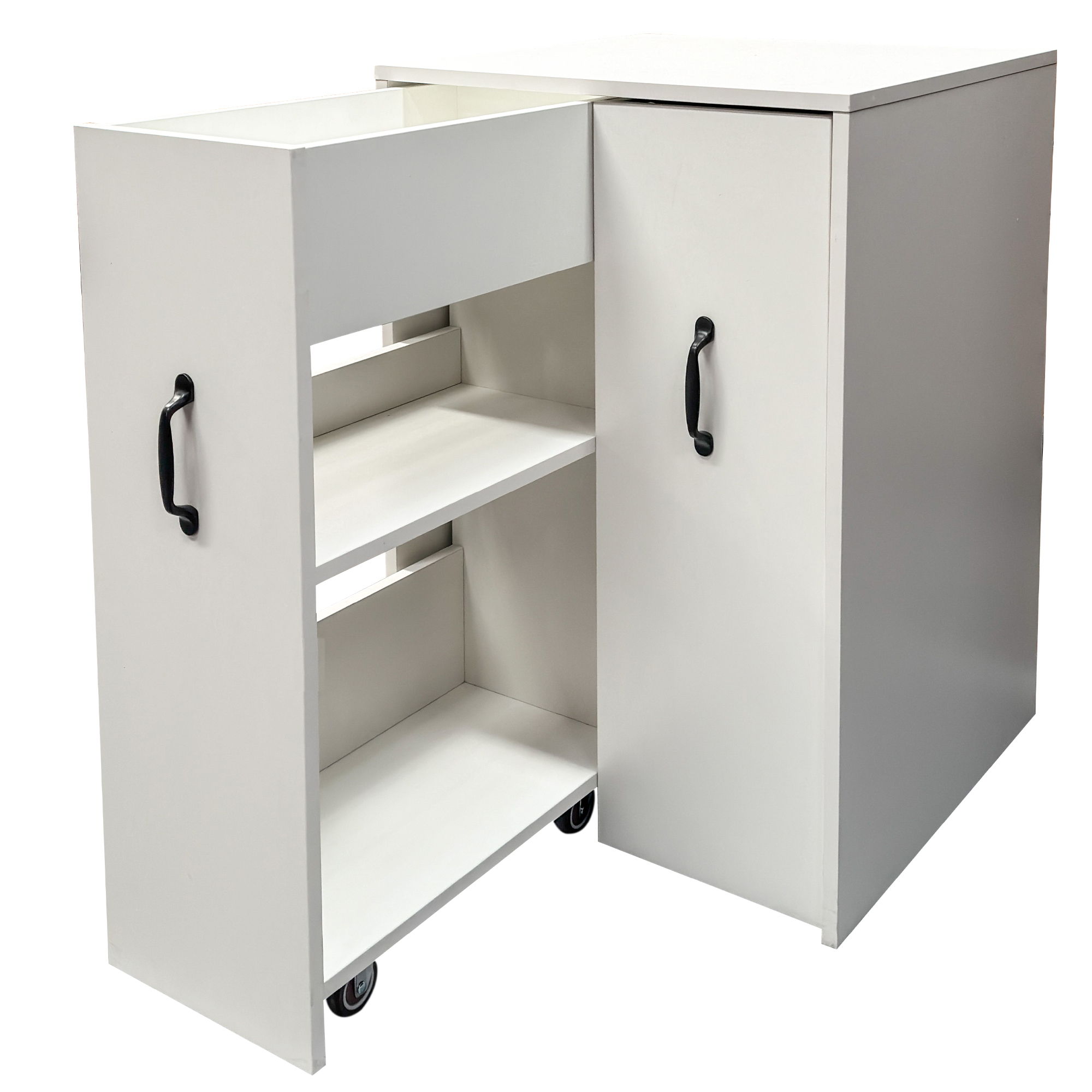 Anmytek 3 Tier Wooden Floor Standing Bookcase Pull Out Mobile File Cabinet With Wheels Slide Out Drawer Dustproof Storage Cabinet With Door for Office Bedroom Living Room