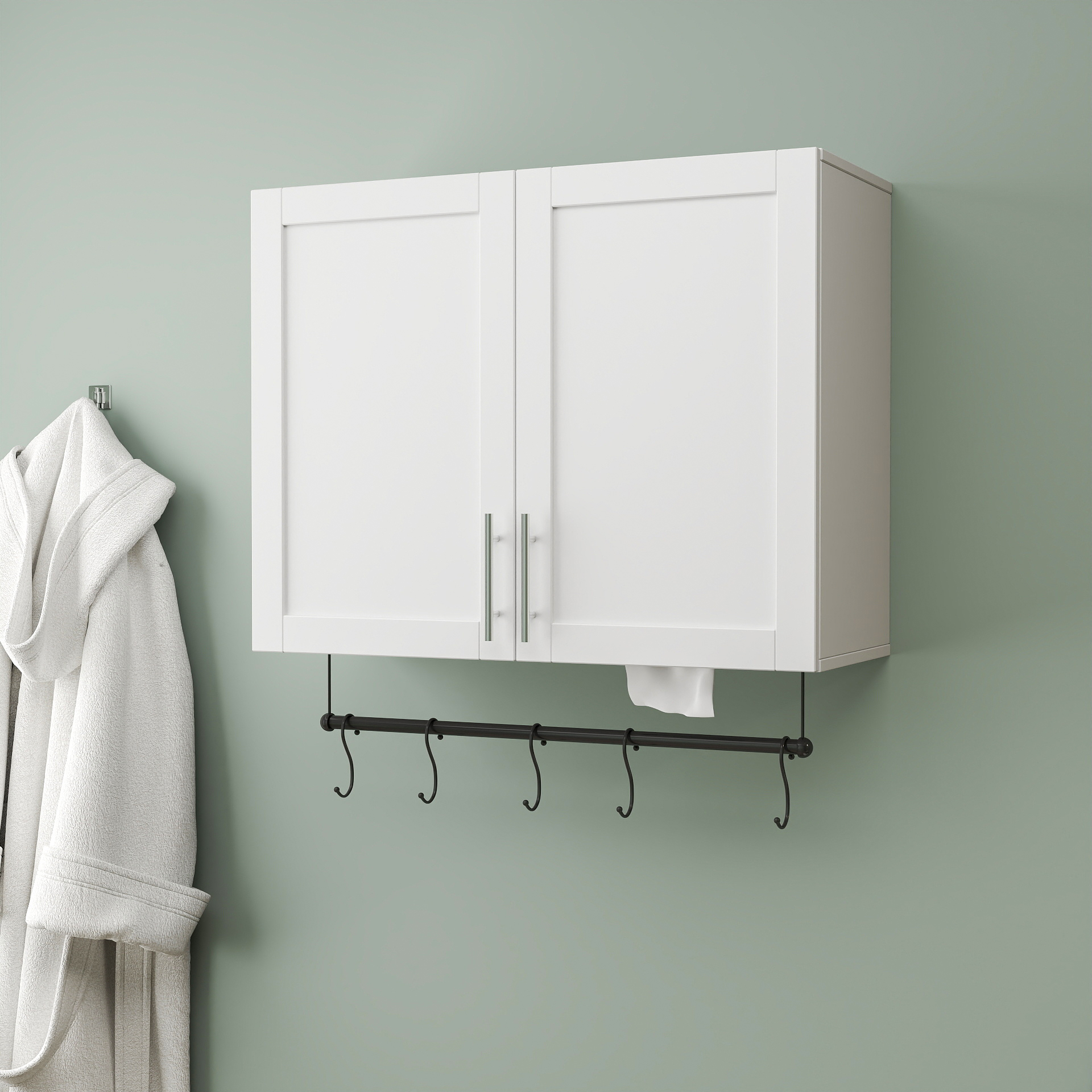 Anmytek Bathroom Wall Cabinet Over The Toilet Storage Cabinet With Adjustable Shelf Towel Bar And 5 Hooks White For Bathroom Kitchen