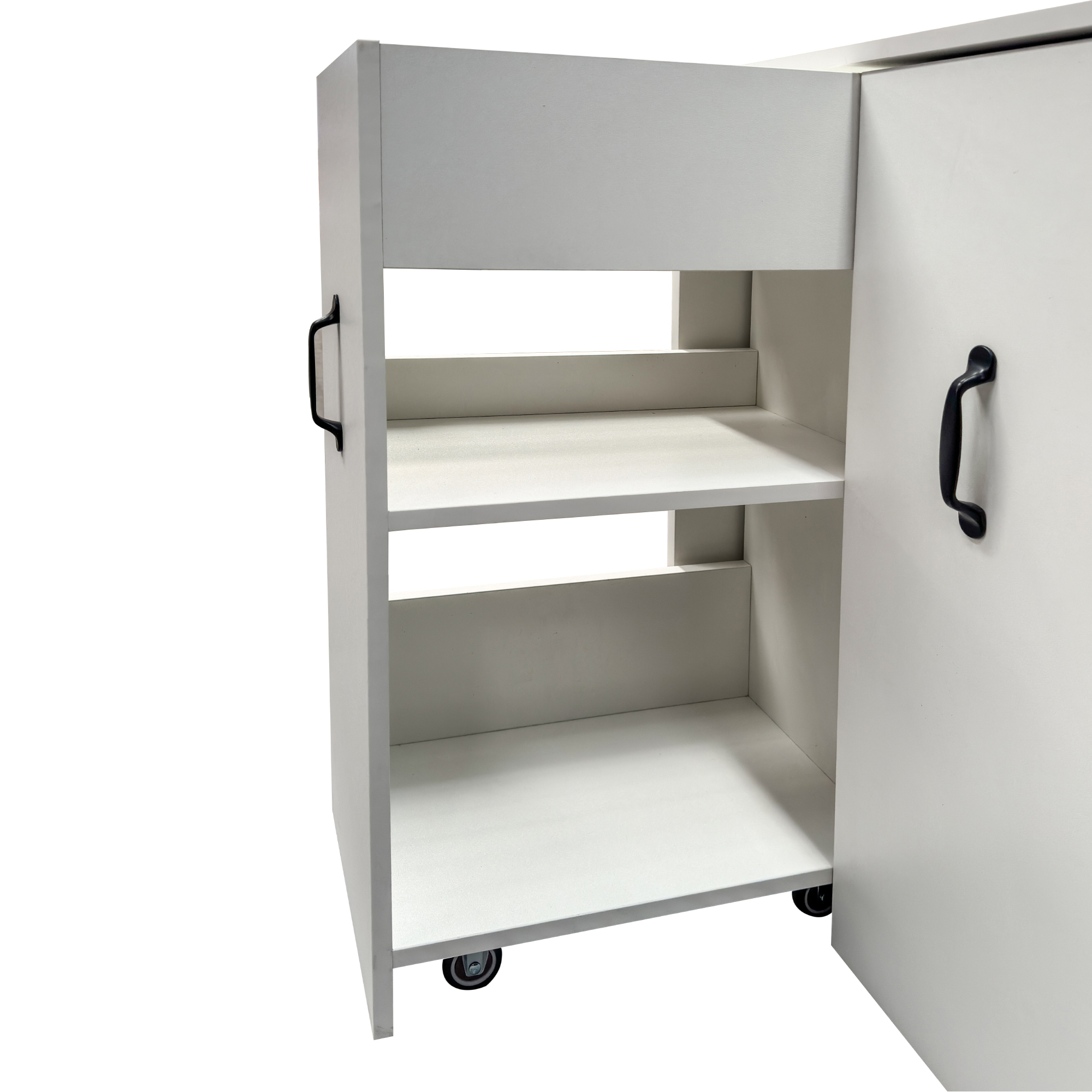 Anmytek 3 Tier Wooden Floor Standing Bookcase Pull Out Mobile File Cabinet With Wheels Slide Out Drawer Dustproof Storage Cabinet With Door for Office Bedroom Living Room