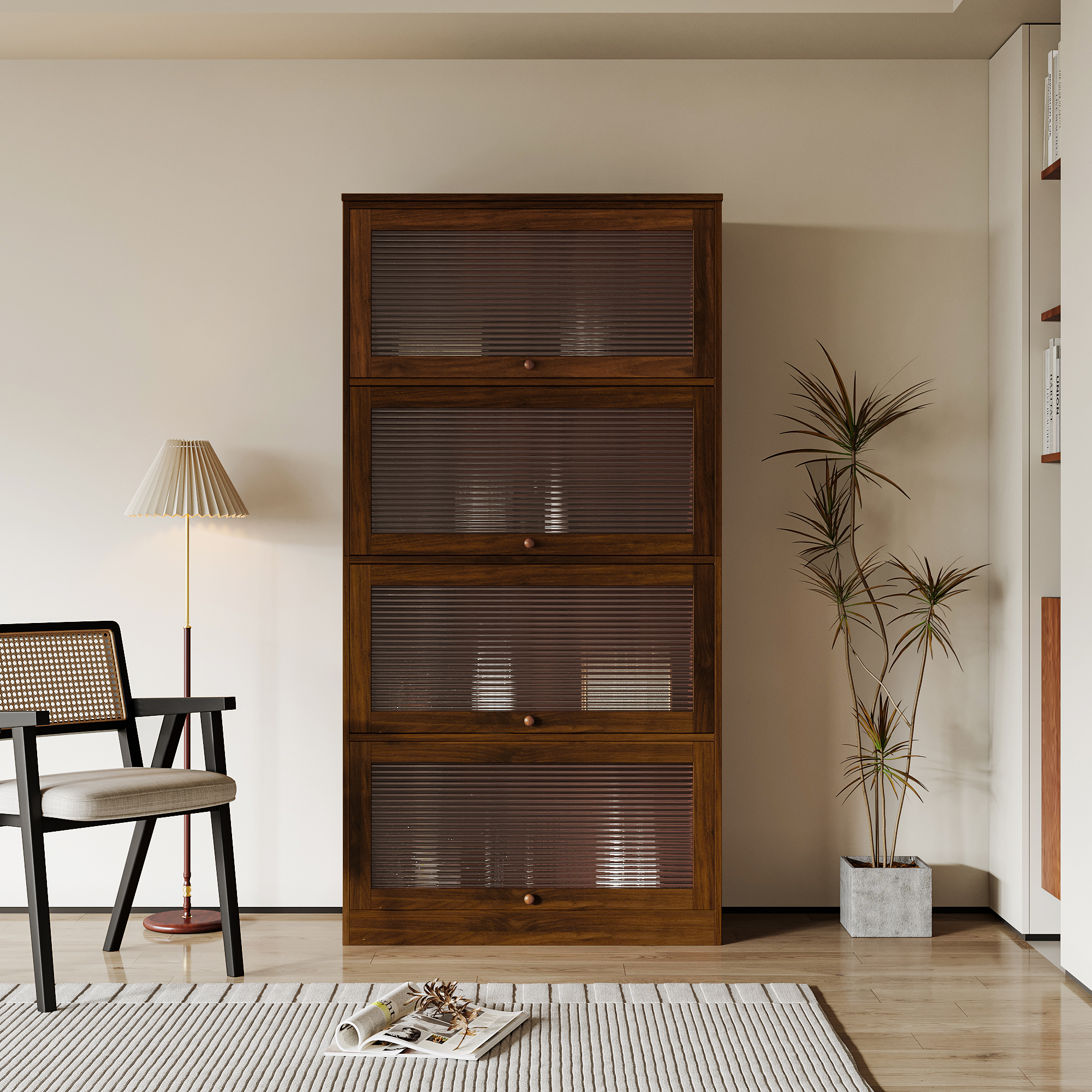 Anmytek Contemporary Dustproof Bookcase Closed Back Glass Door Freestanding Storage Cabinet Against Wall for Home Office