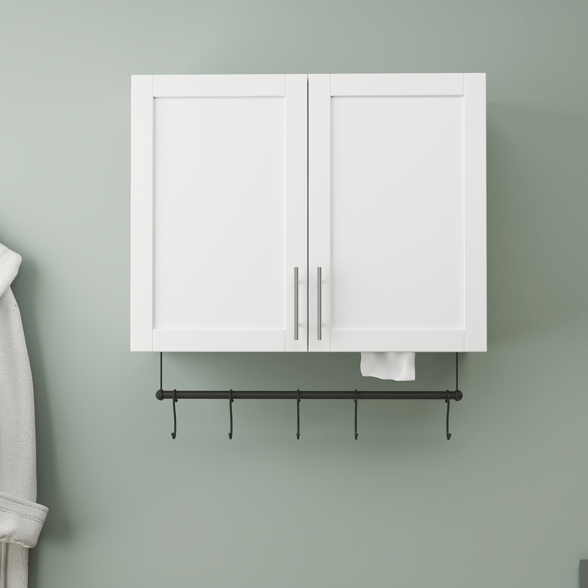 Anmytek Bathroom Wall Cabinet Over The Toilet Storage Cabinet With Adjustable Shelf Towel Bar And 5 Hooks White For Bathroom Kitchen