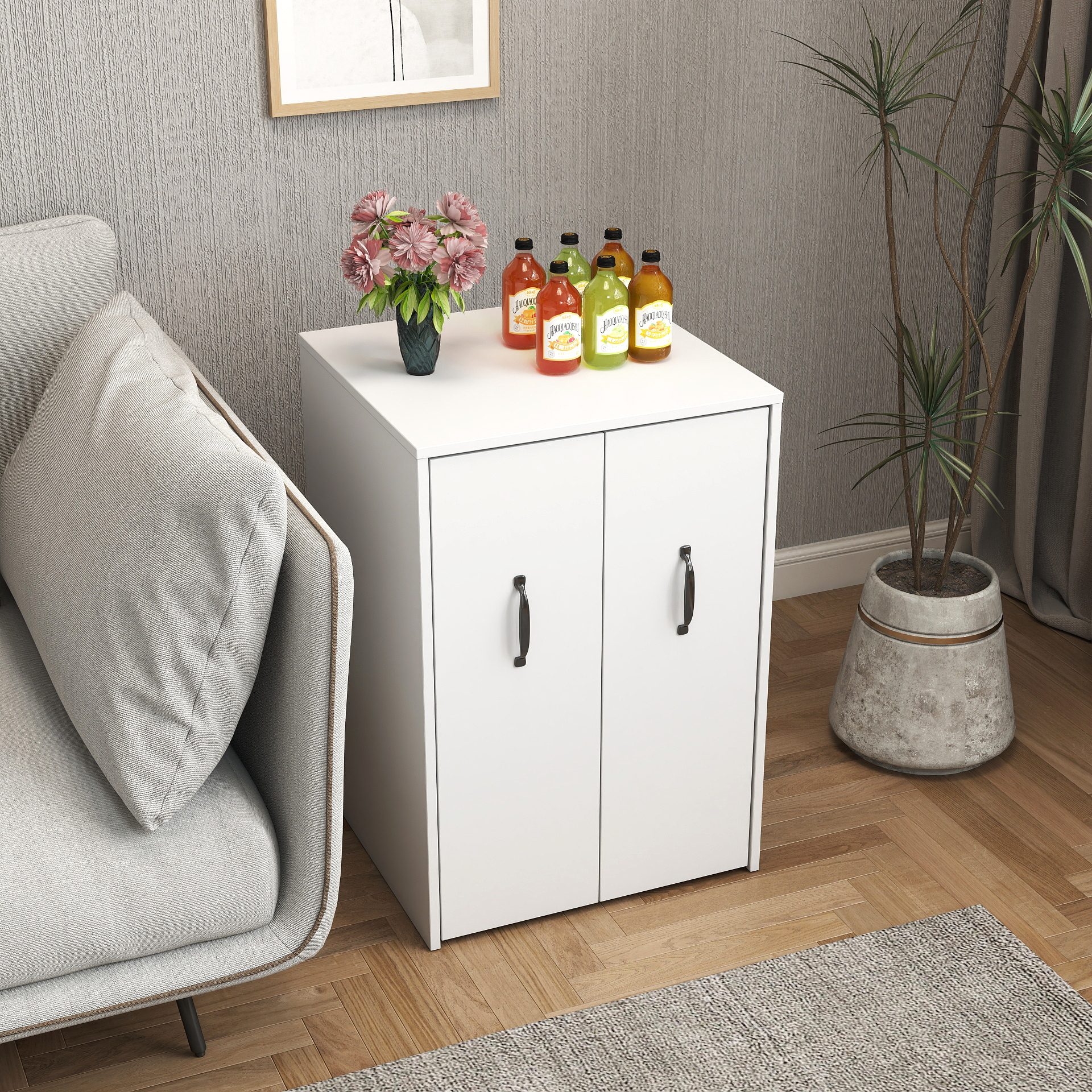 Anmytek 3 Tier Wooden Floor Standing Bookcase Pull Out Mobile File Cabinet With Wheels Slide Out Drawer Dustproof Storage Cabinet With Door for Office Bedroom Living Room