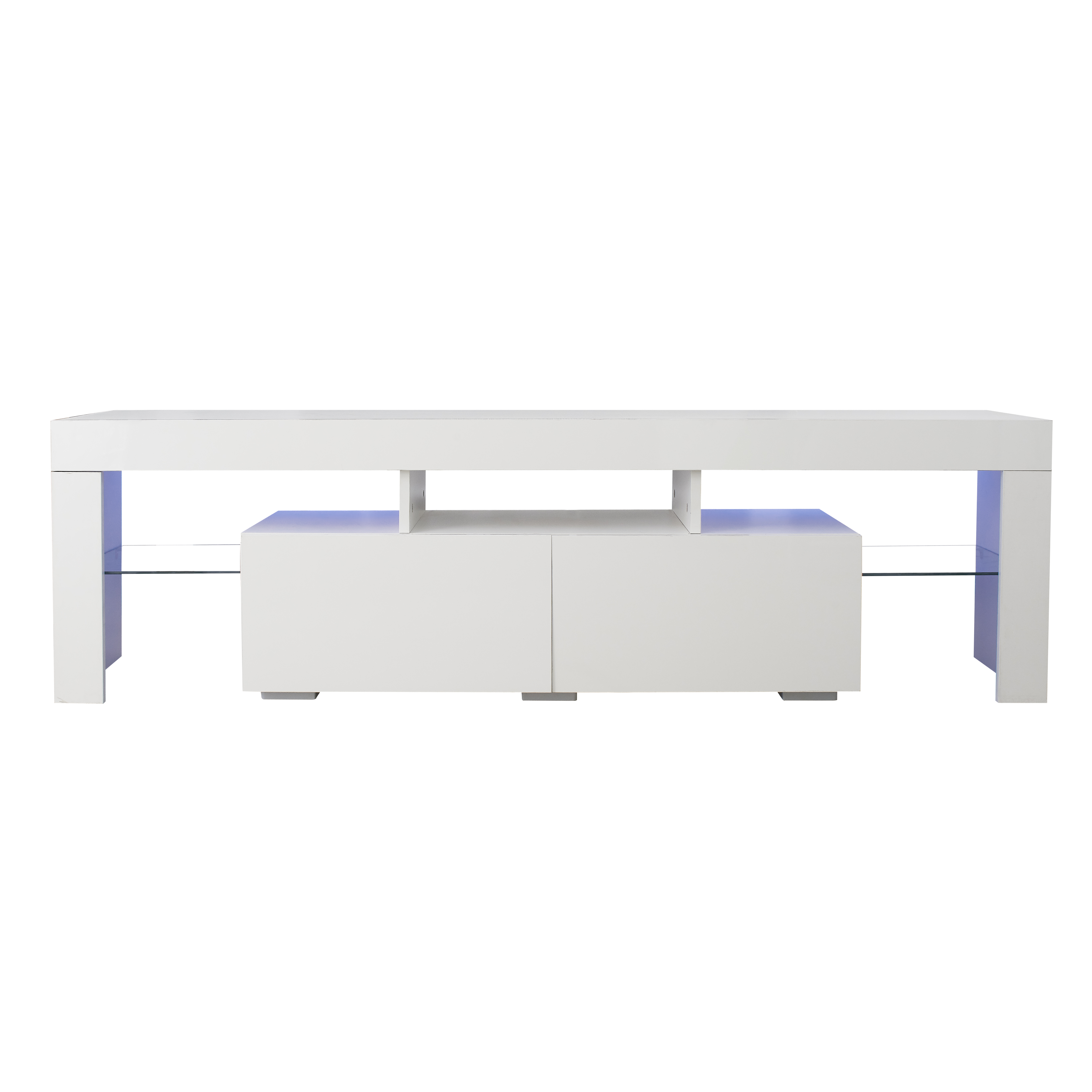 Anmytek Modern White TV Stand Entertainment Center 20 Colors LED Lights With Remote Control For Living Room