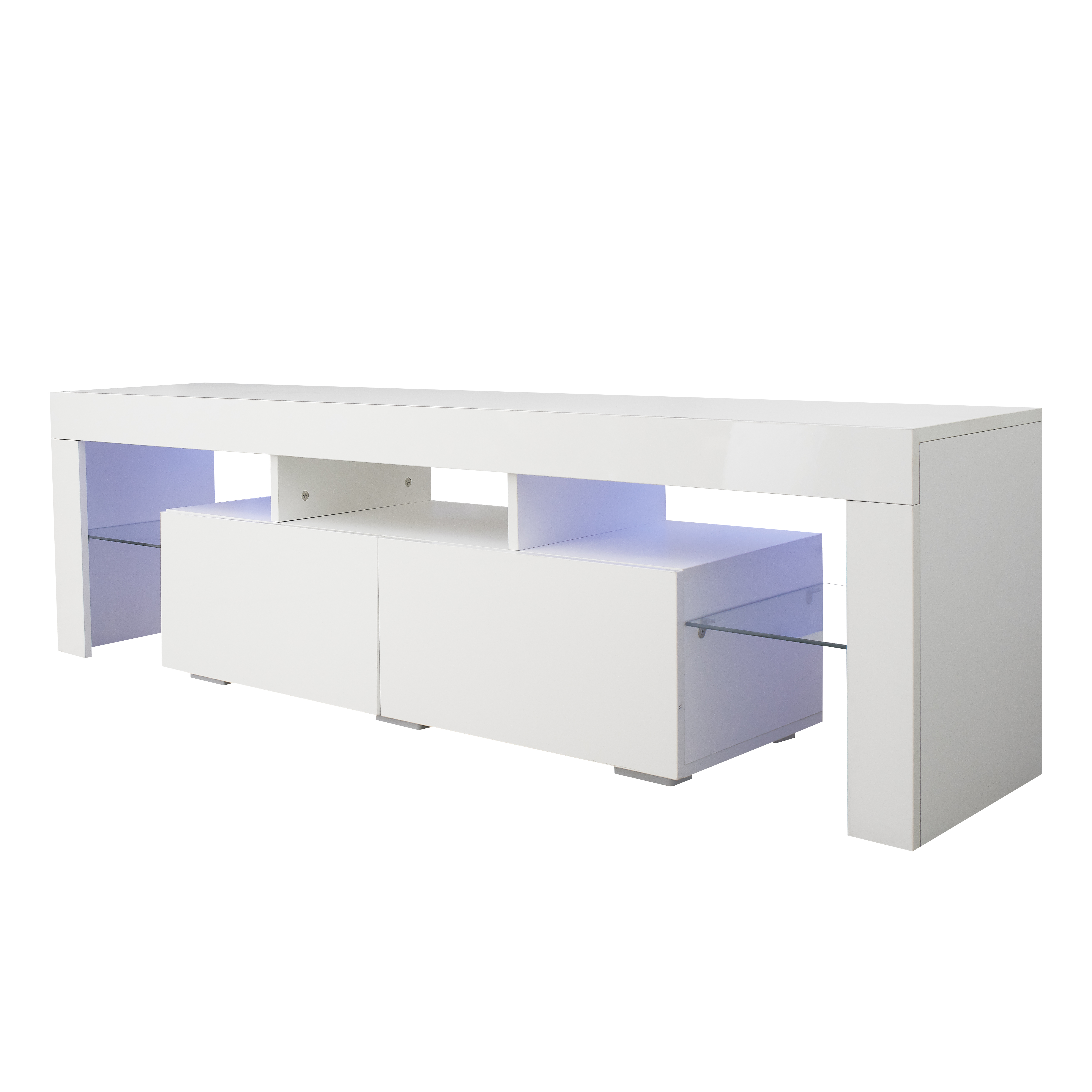 Anmytek Modern White TV Stand Entertainment Center 20 Colors LED Lights With Remote Control For Living Room