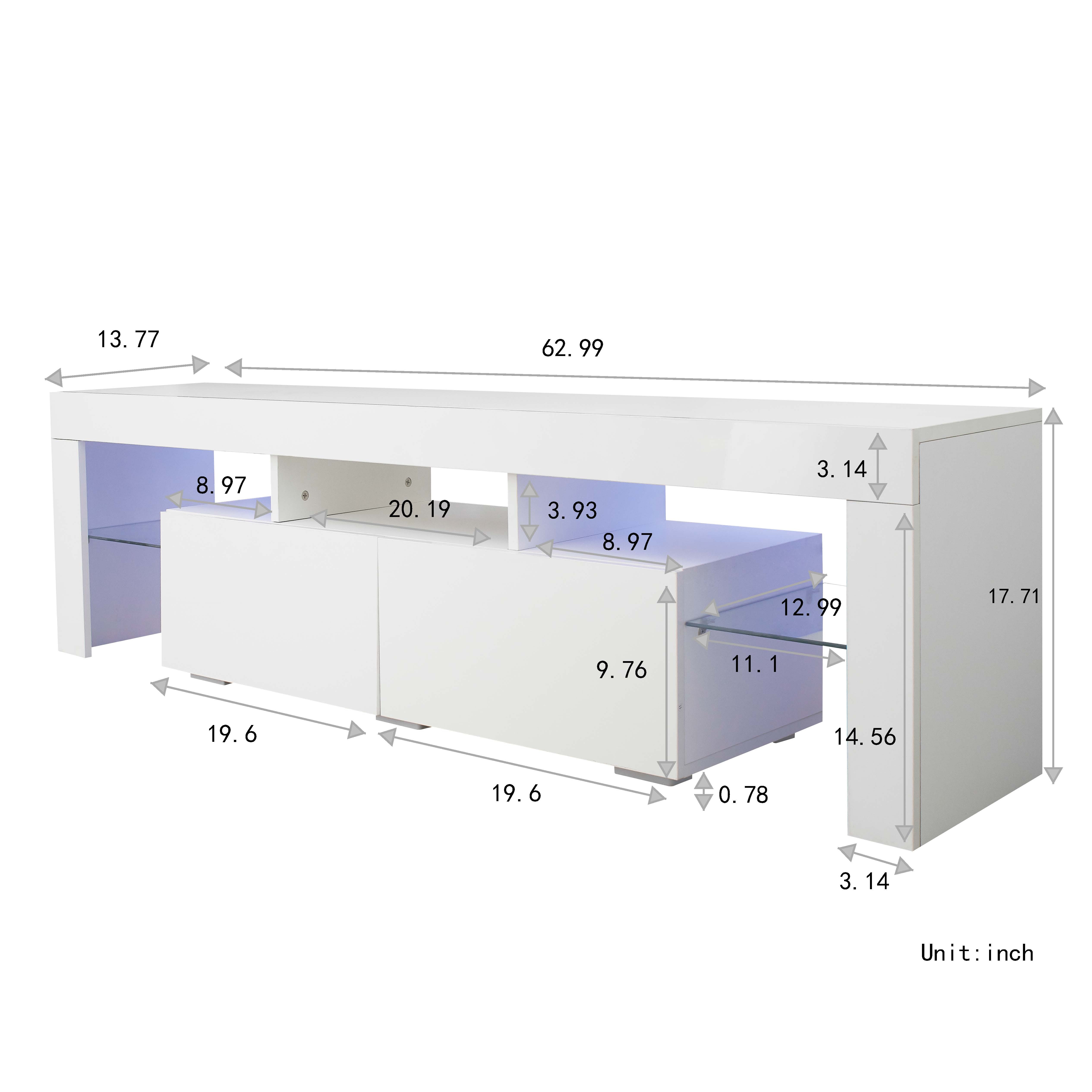 Anmytek Modern White TV Stand Entertainment Center 20 Colors LED Lights With Remote Control For Living Room