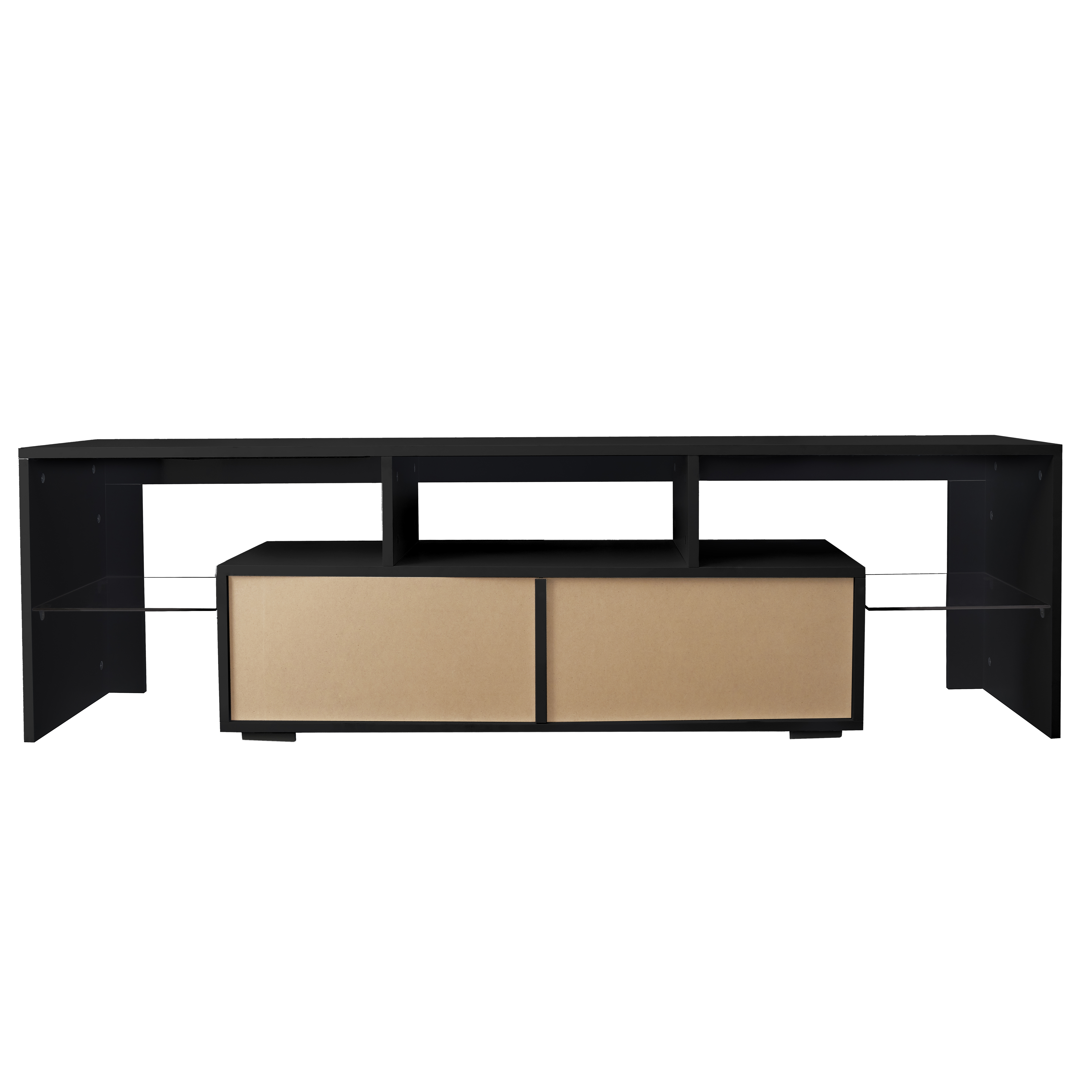 Anmytek Modern Black TV Stand Entertainment Center 20 Colors LED Lights With Remote Control For Living Room