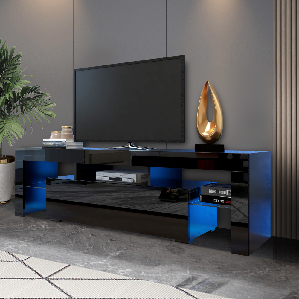 Anmytek Modern Black TV Stand Entertainment Center 20 Colors LED Lights With Remote Control For Living Room