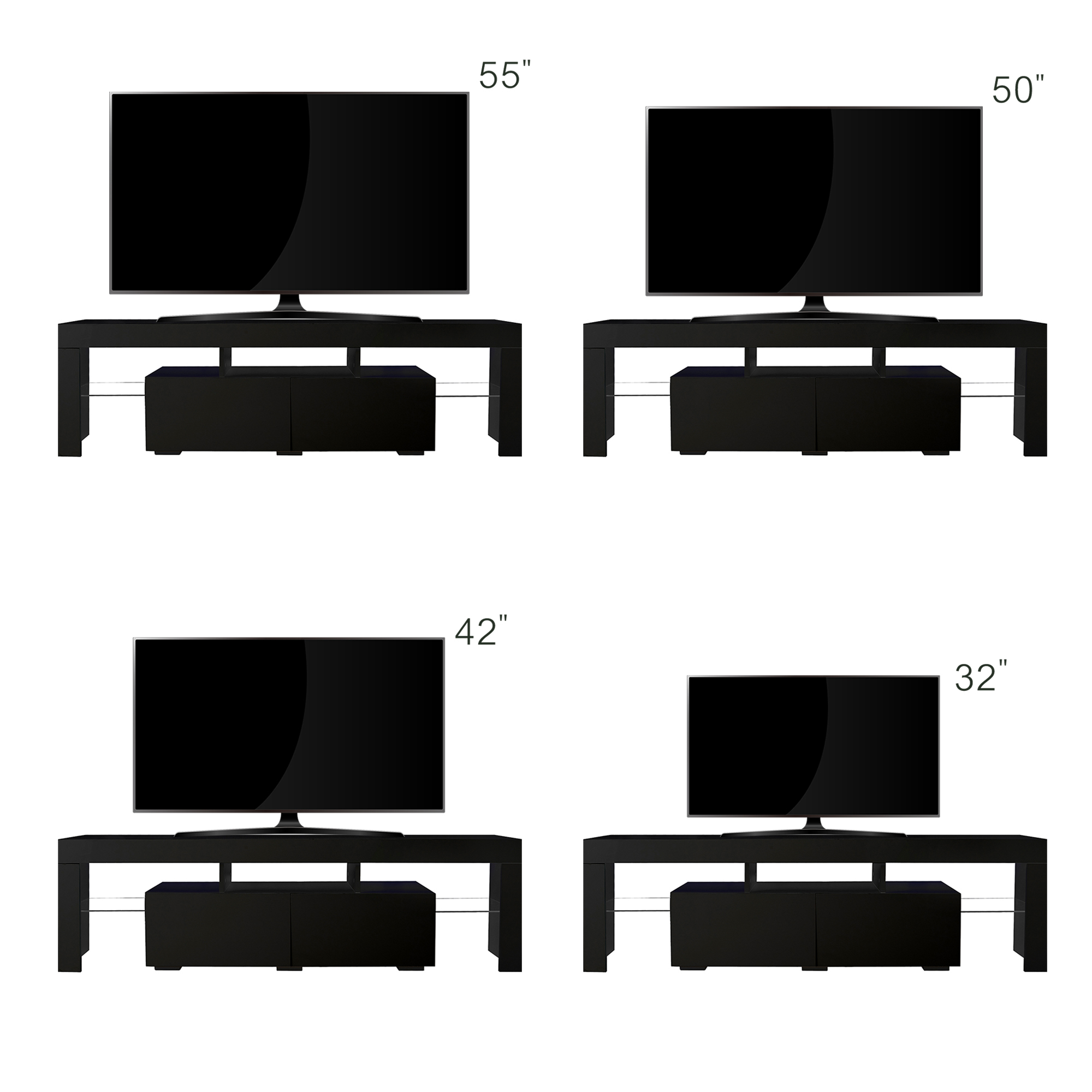 Anmytek Modern Black TV Stand Entertainment Center 20 Colors LED Lights With Remote Control For Living Room
