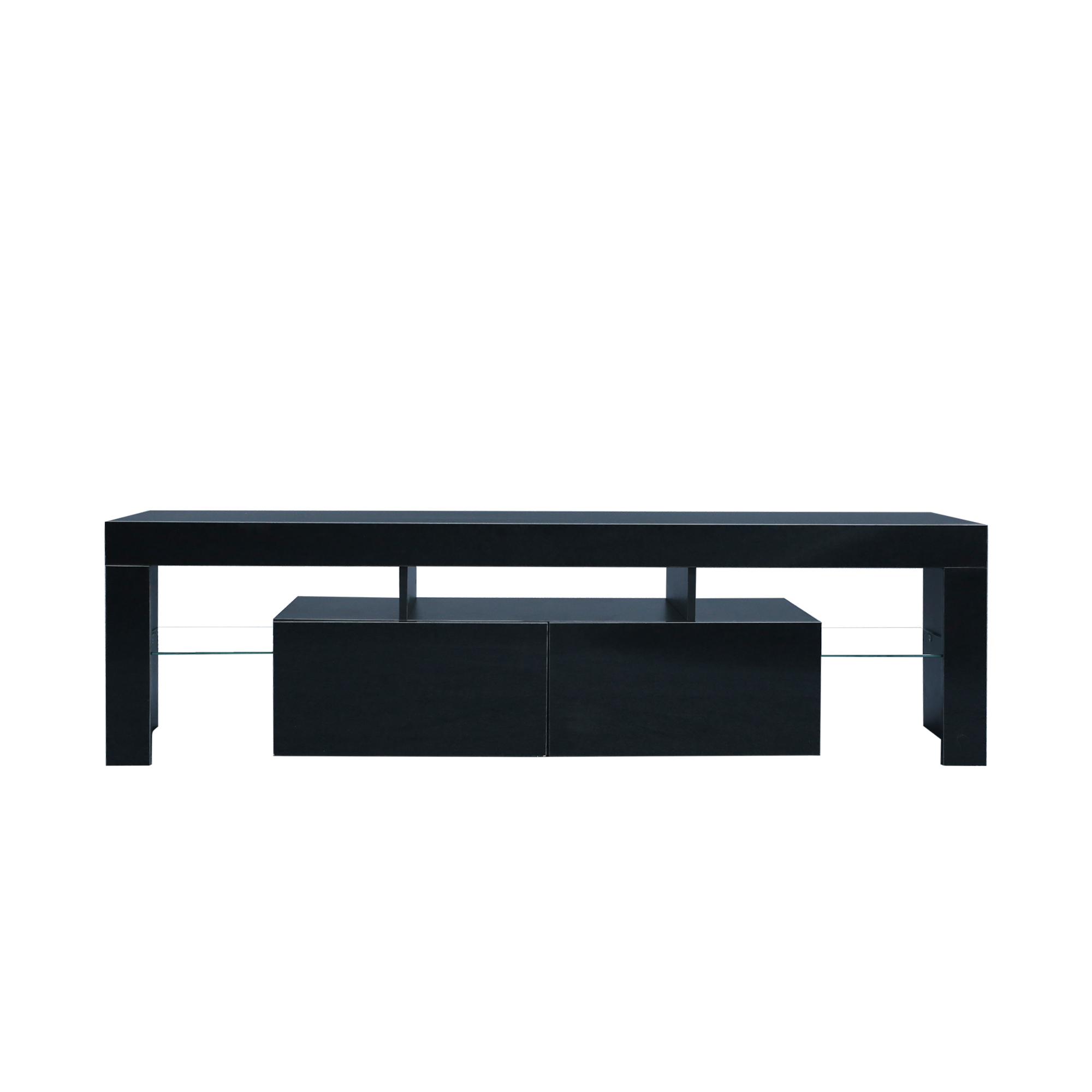 Anmytek Modern Black TV Stand Entertainment Center 20 Colors LED Lights With Remote Control For Living Room